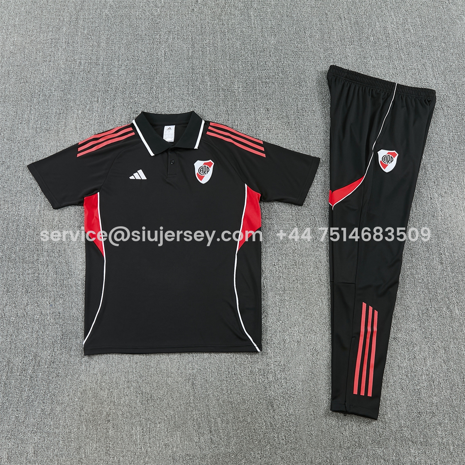 SIUjerseys-River Plate 25-26 POLO Short-Sleeve Training Set - Black Top and Black Pants