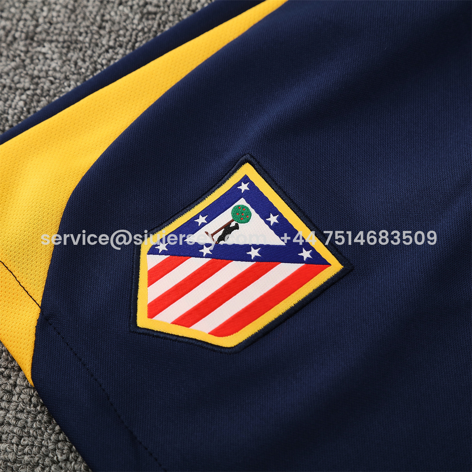 SIUjerseys-Atletico Madrid Short-Sleeve Training Set - Red White Top & Blue Shorts