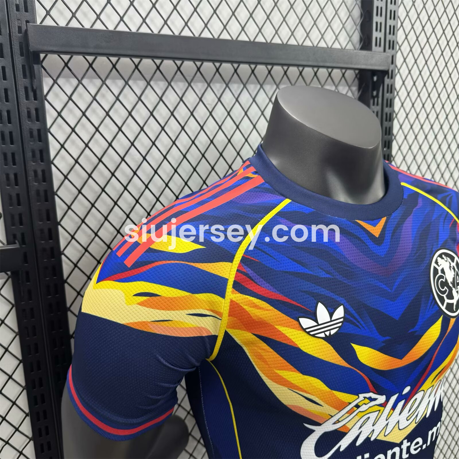 SIUjerseys-Club América 25-26 V-Shaped Camouflage Pattern Deep Blue Jersey - Player Version