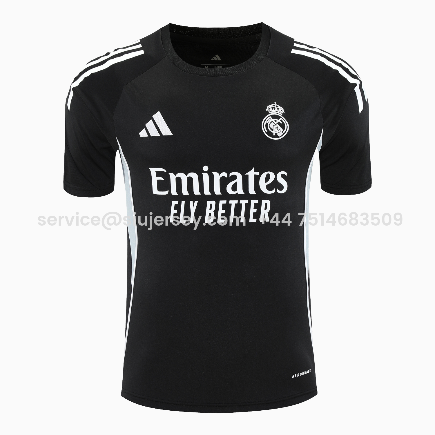 SIUjerseys-Real Madrid 25-26 Short-Sleeve Training Set - Light Grey Stripes Black Top & Black Shorts