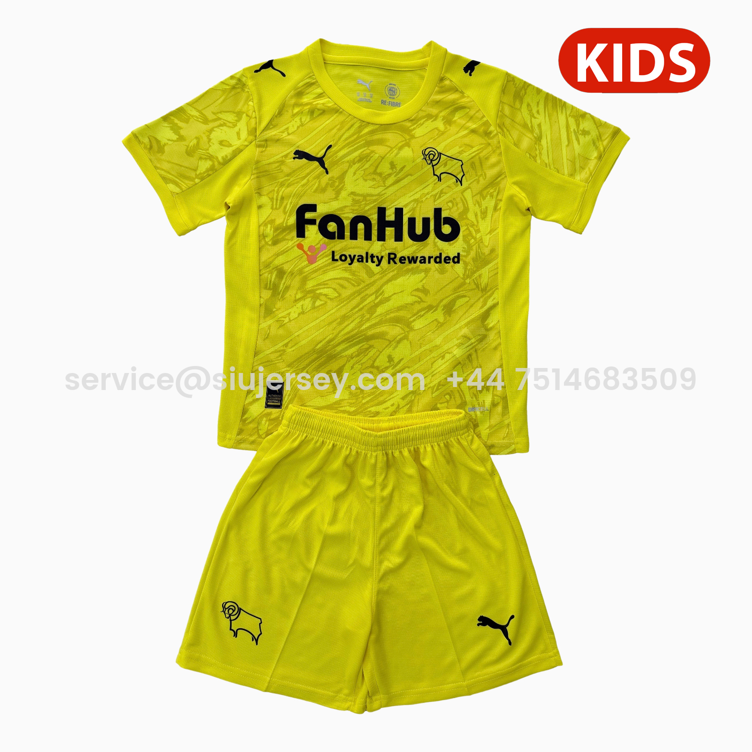 SIUjerseys-Derby County 25-26 Yellow Goalkeeper Kids Kit