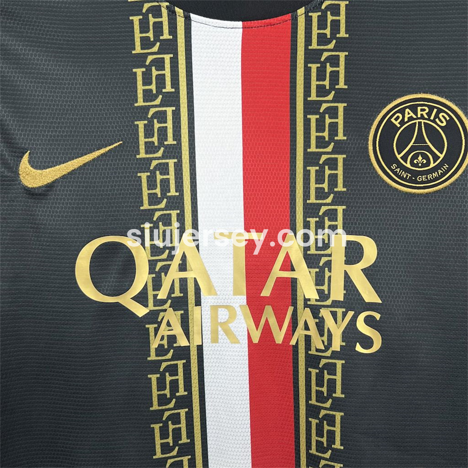 SIUjerseys-Paris Saint-Germain PSG 25-26 Red White Stripes Black Jersey - Fans Version