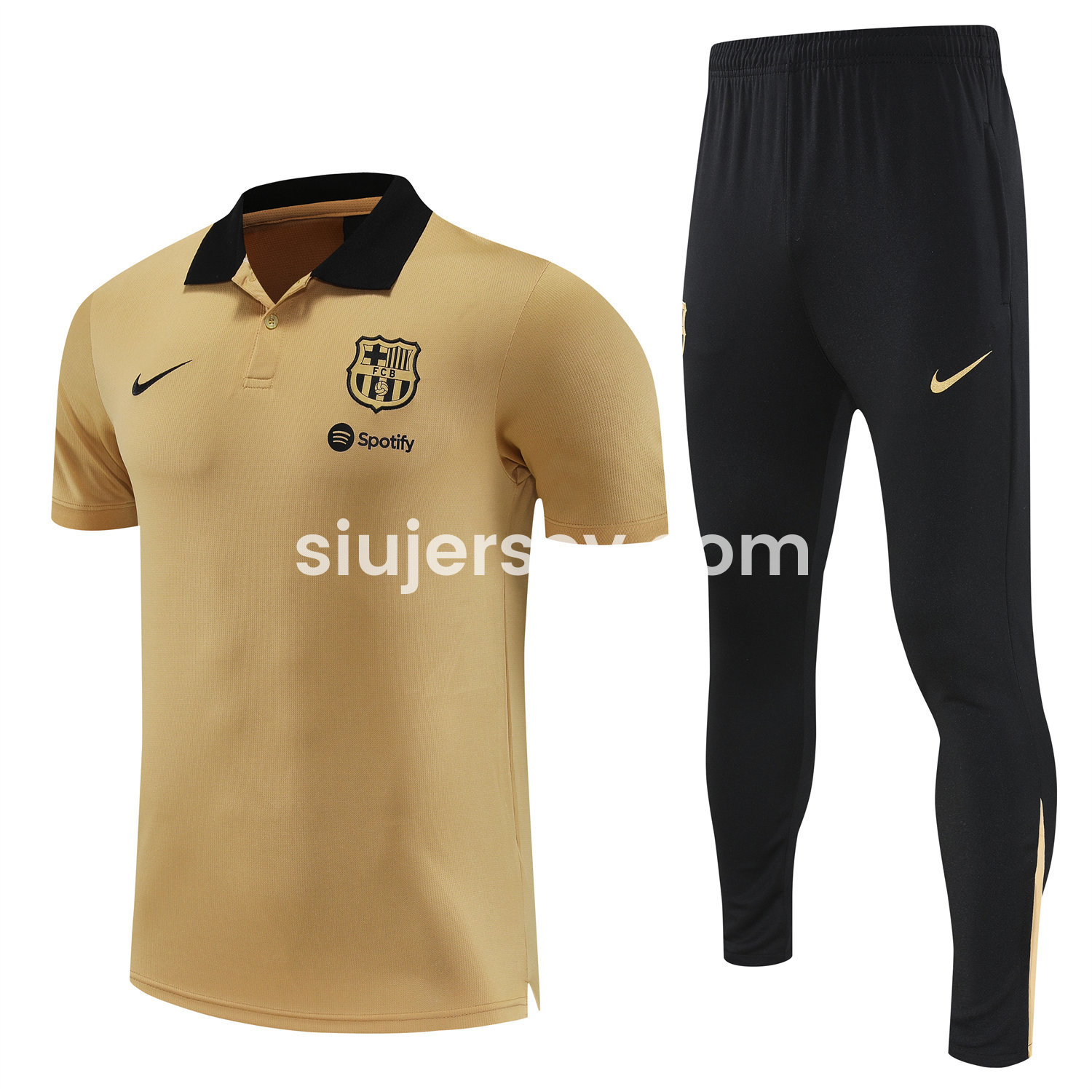 SIUjerseys-Barcelona 25-26 POLO Short-Sleeve Training Set - Light Brown Top and Black Pants