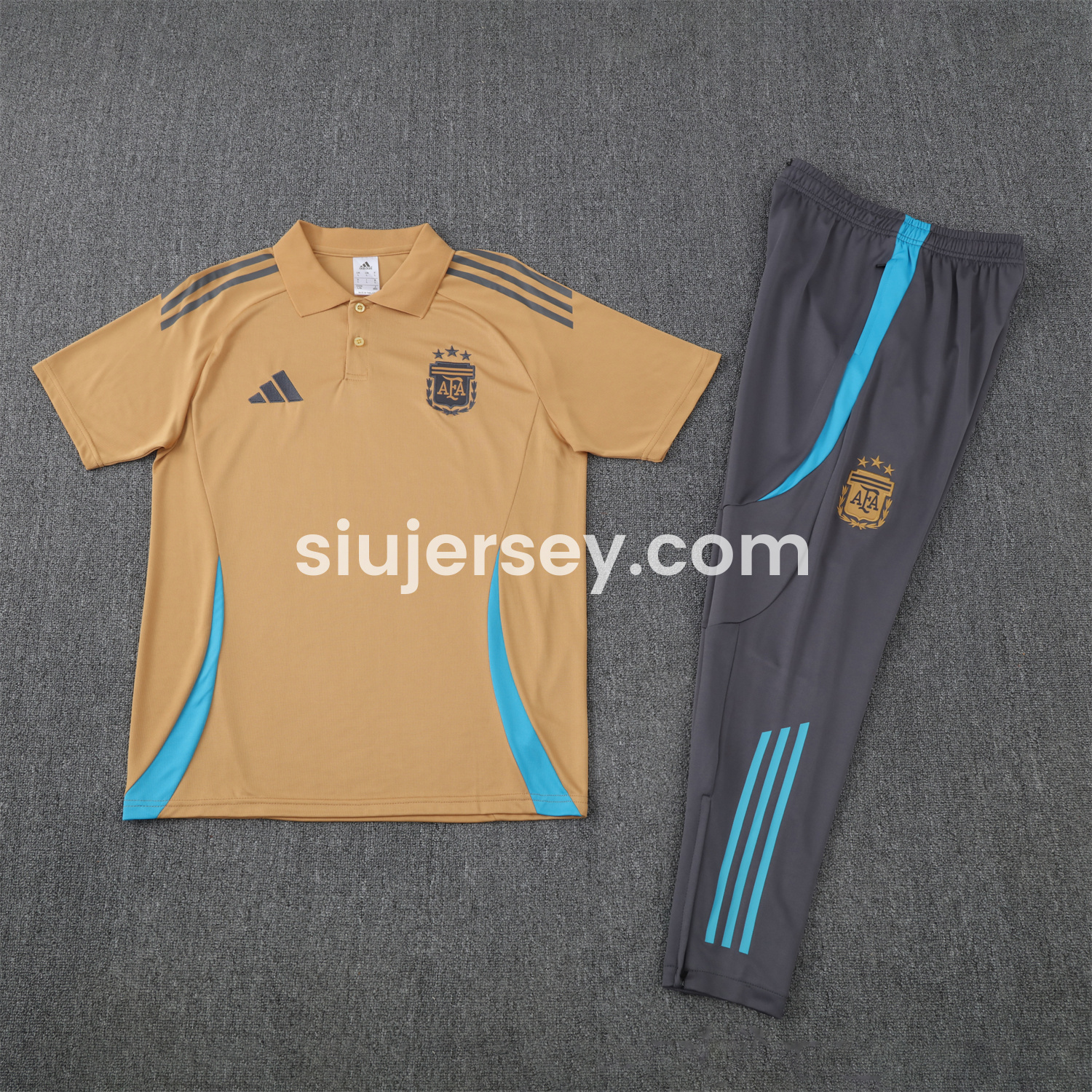 SIUjerseys-Argentina 25-26 POLO Short-Sleeve Training Set - Light Brown Top and Grey Pants
