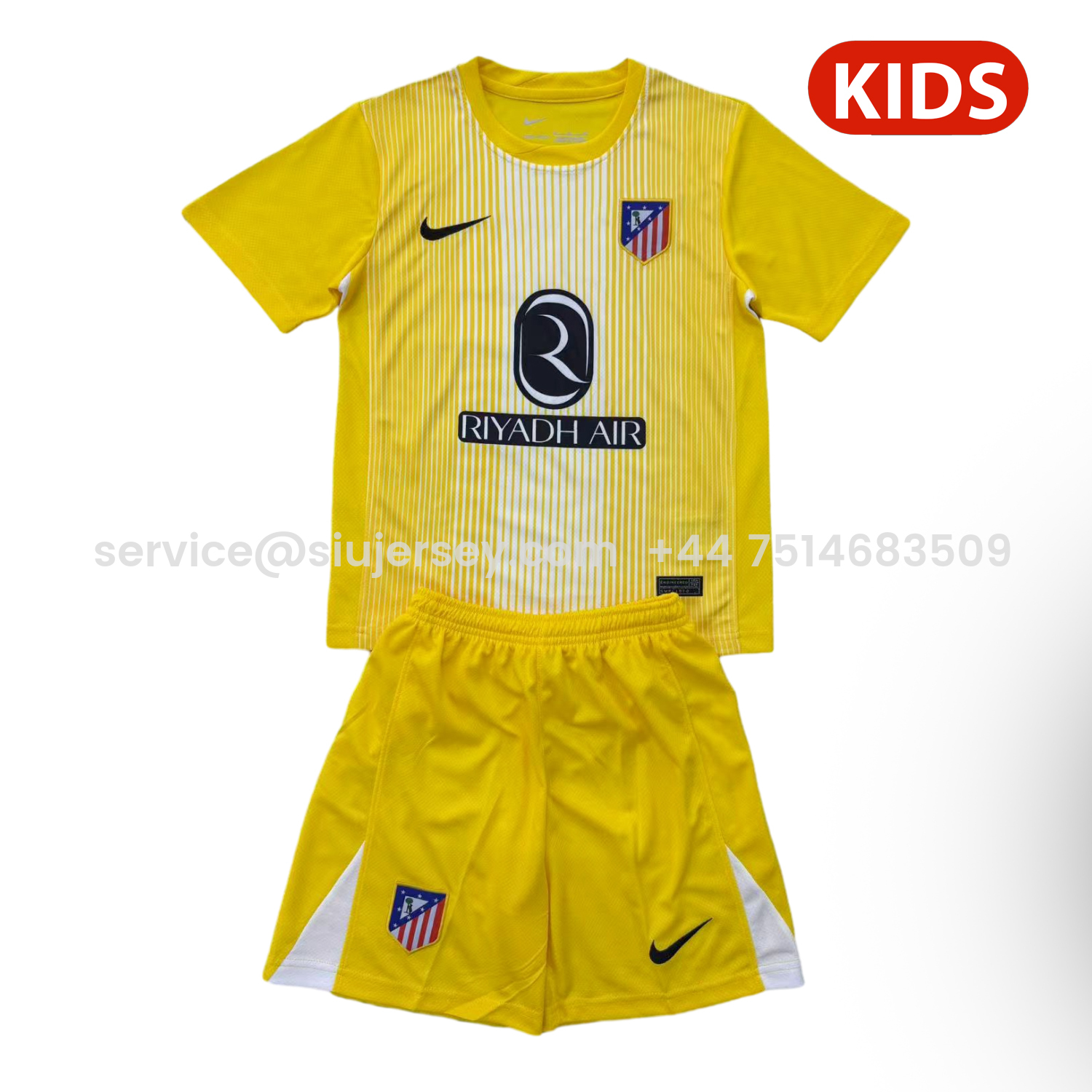 SIUjerseys-Atletico Madrid 25-26 Yellow Goalkeeper Kids Kit