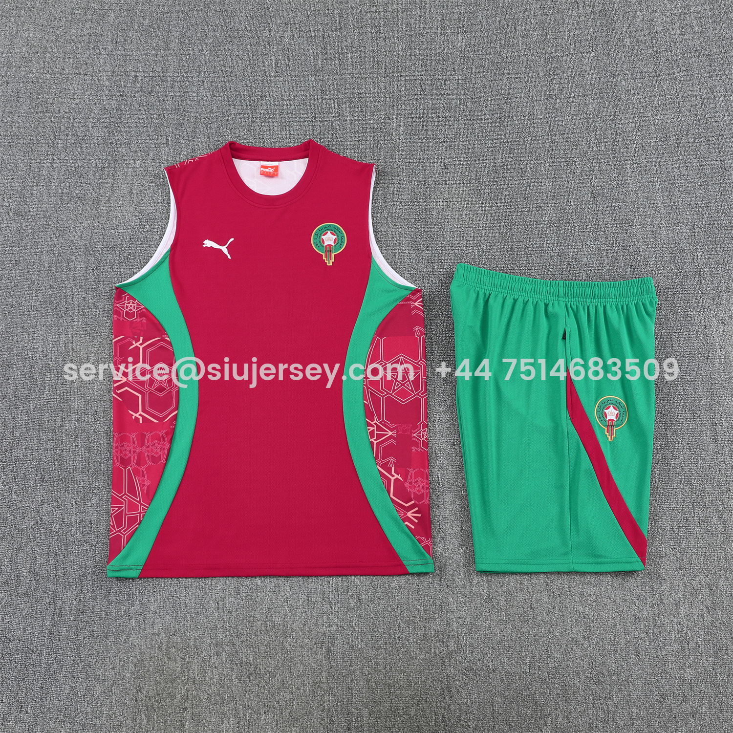 SIUjerseys-Morocco 2026 Vest Training Set - Red Top and Green Shorts