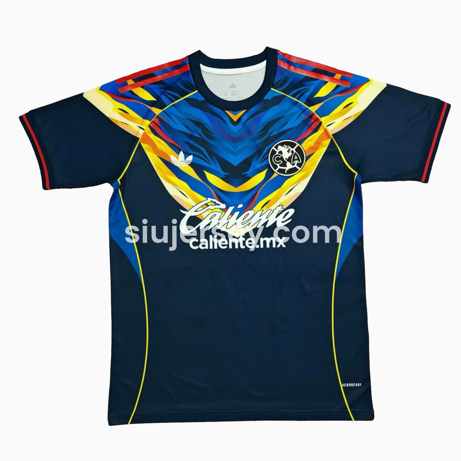 SIUjerseys-Club América 25-26 V-Shaped Camouflage Pattern Deep Blue Jersey - Fans Version