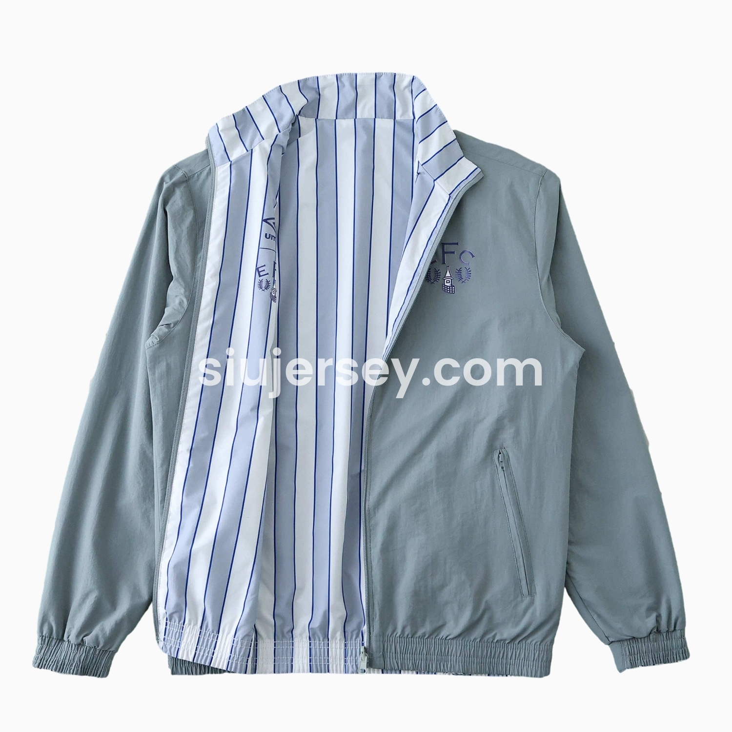 SIUjerseys-Everton 1988-89 Retro Style Double Sided Reversible Windbreaker - White & Grey