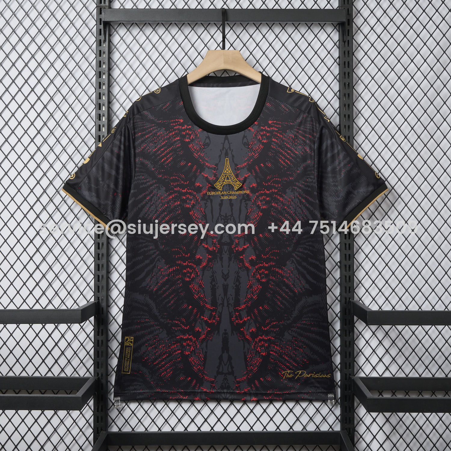 SIUjerseys-Paris Saint-Germain PSG 25-26 Champions League Commemorative Edition Black Red Eiffel Tower T-shirts