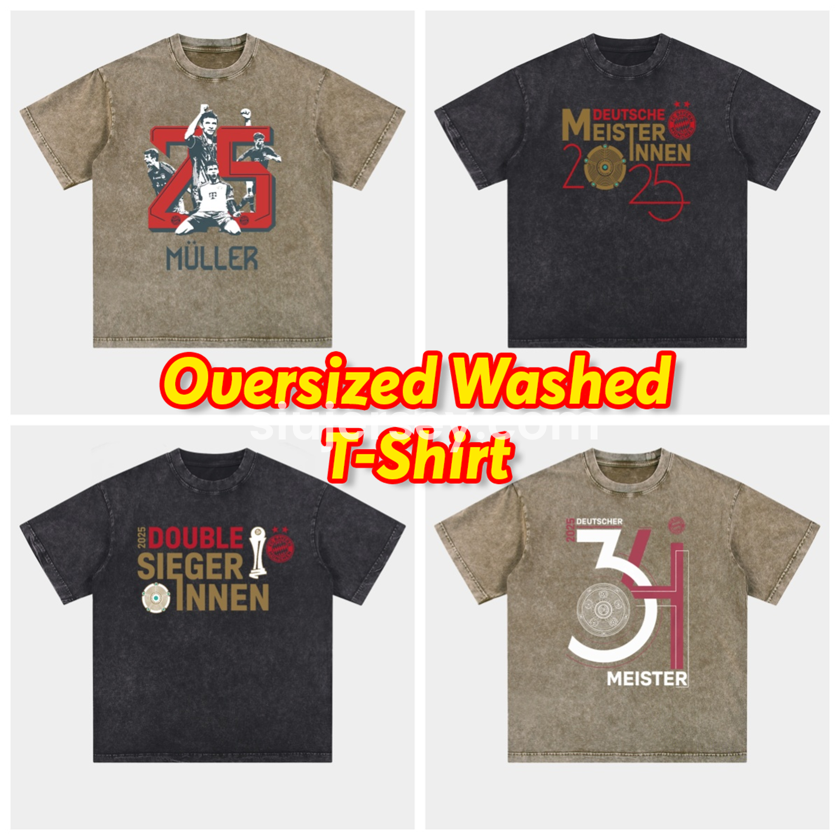 SIUjerseys-Bayern Munich Bundesliga Champions Deutscher Meister 2025 Oversized Washed T-Shirt