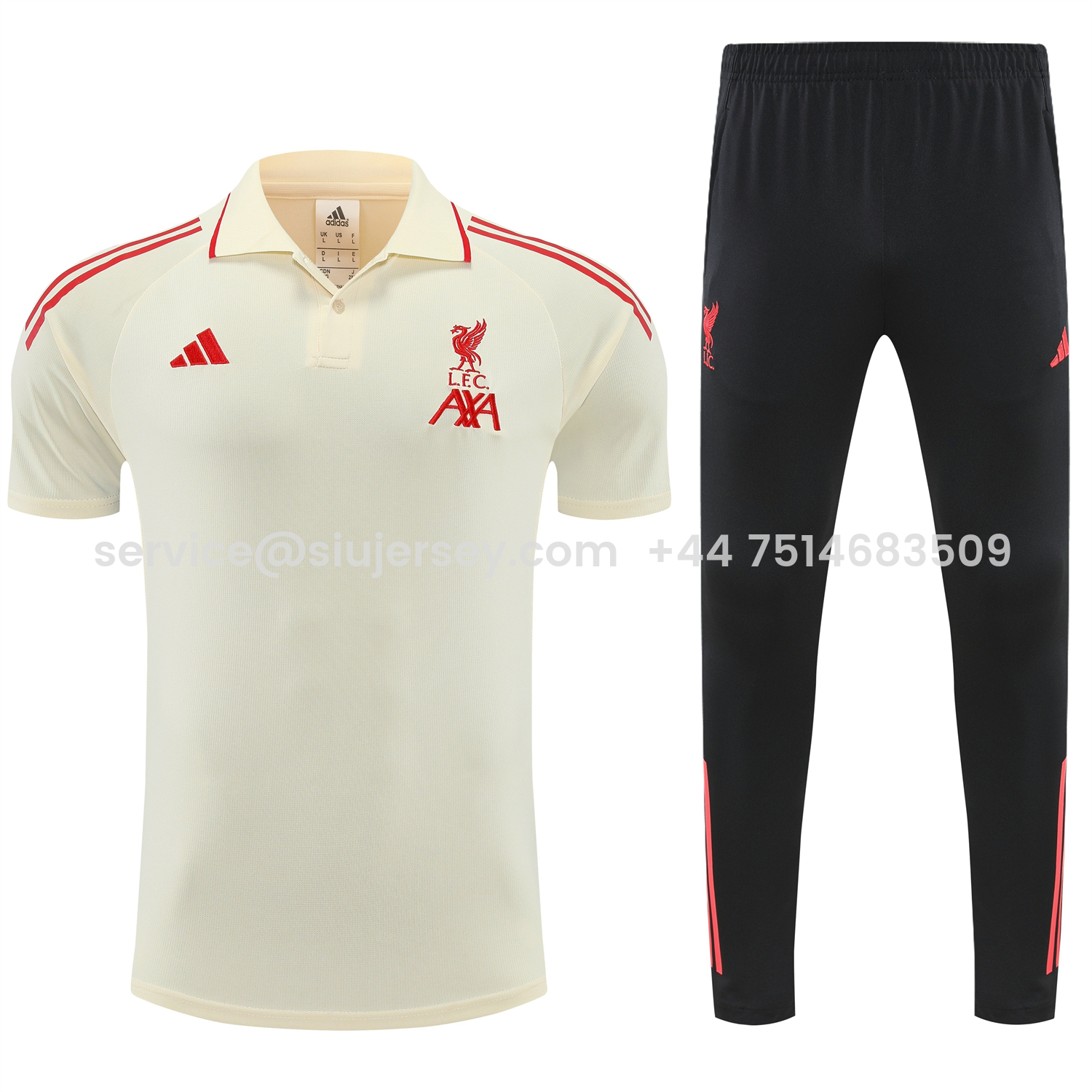 SIUjerseys-Liver.pool 25-26 POLO Short-Sleeve Training Set - White Top and Black Pants