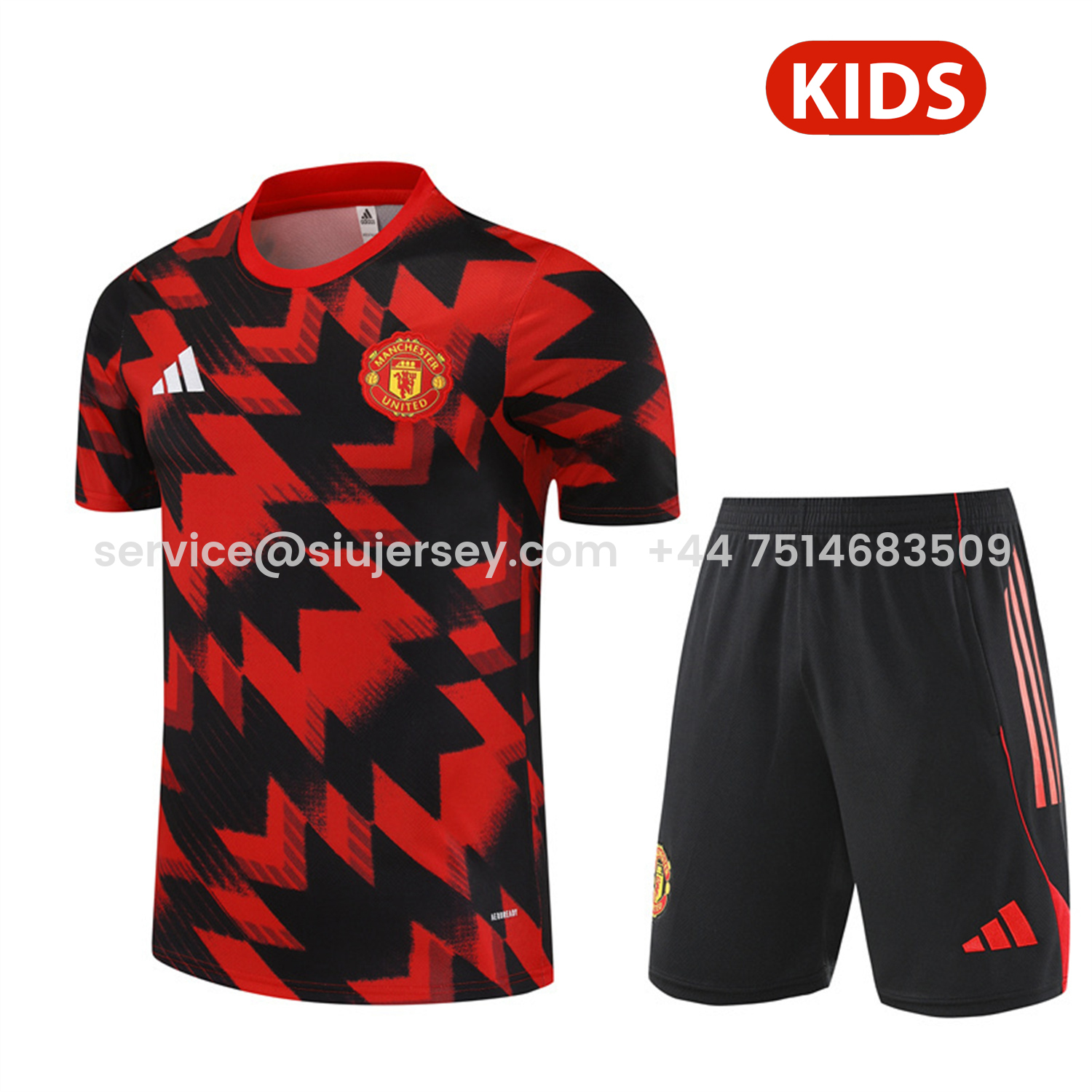 SIUjerseys-Manchester United 25-26 Kids Short-Sleeve Training Set - Red Camouflage Top & Black Shorts