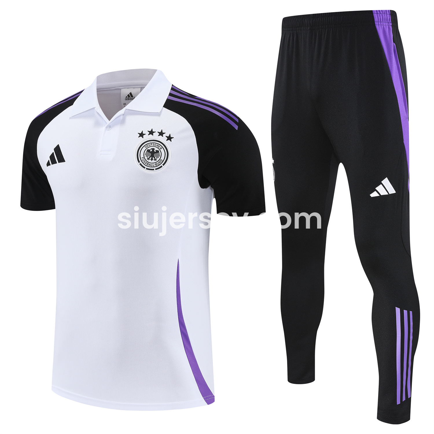 SIUjerseys-Germany 25-26 POLO Short-Sleeve Training Set - White Top Black Pants