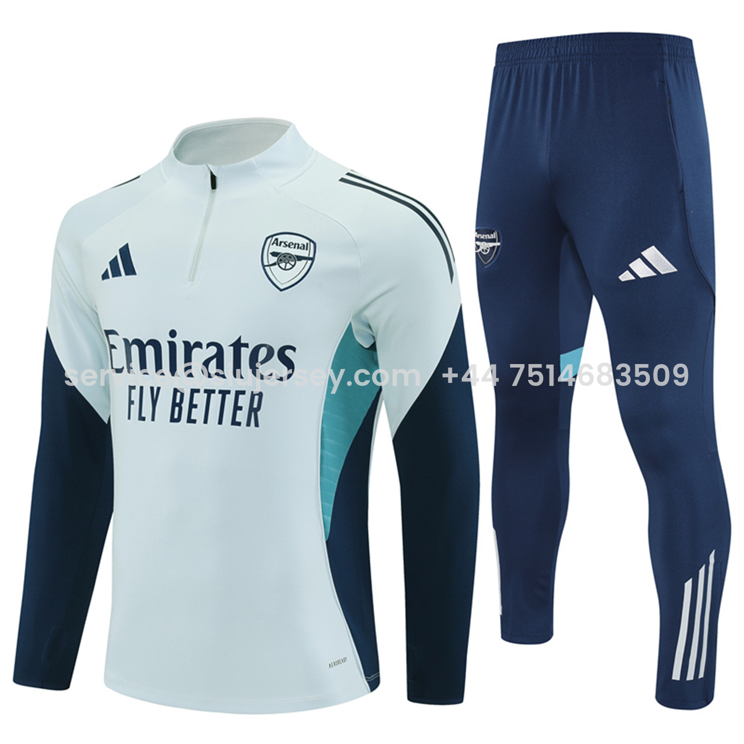 SIUjerseys-Arsenal 25-26 Long Sleeves Training Set - Light Grey Top & Blue Pants