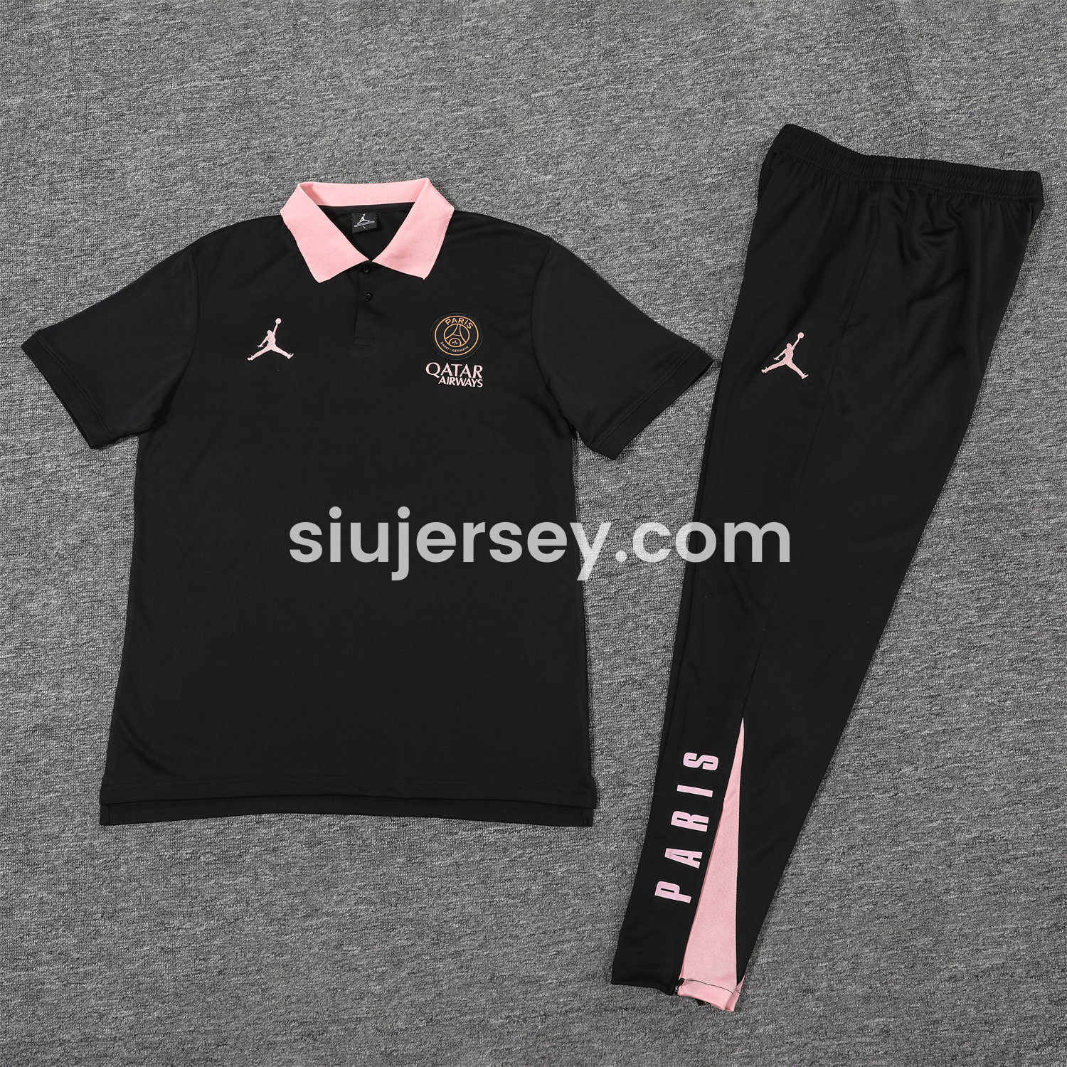 SIUjerseys-Paris Saint-Germain PSG 25-26 POLO Short-Sleeve Training Set - Black Top and Pants