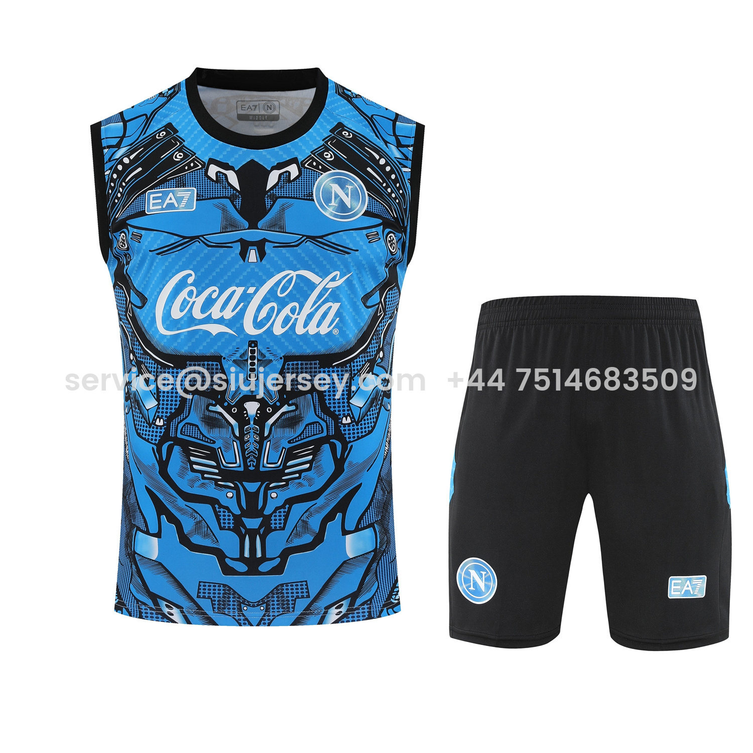 SIUjerseys-Napoli 25-26 Vest Training Set - Blue Mecha Vest & Black Shorts