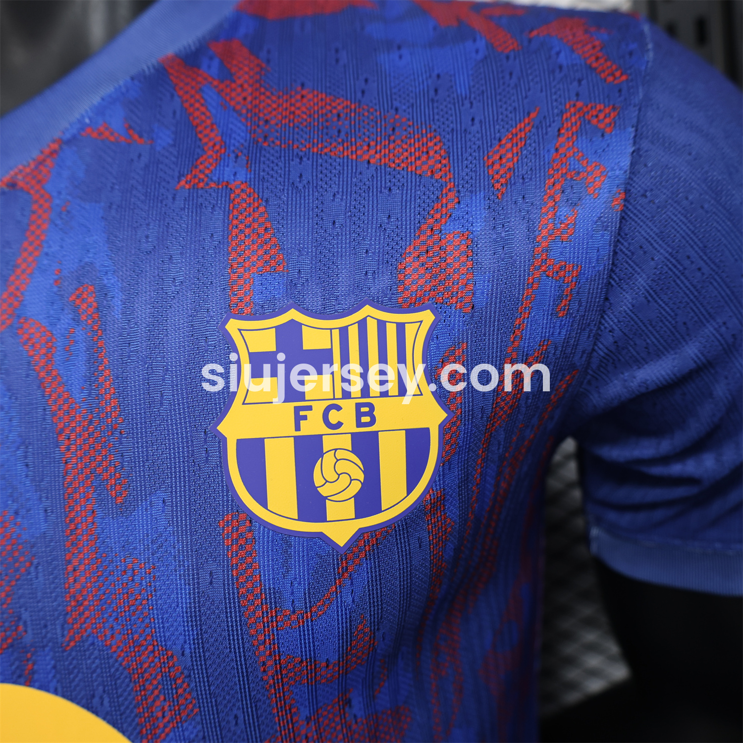 SIUjerseys-Barcelona 25-26 Blue Gradient and Red Shaped Pattern Pattern Jersey - Player Version