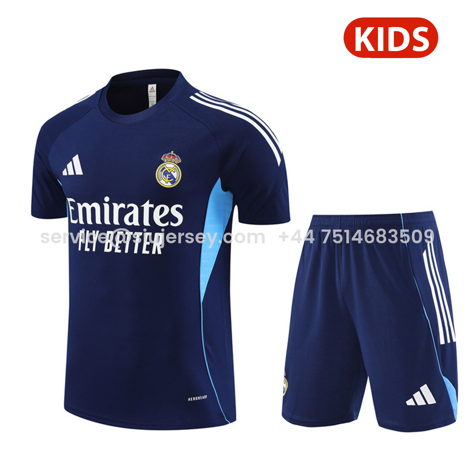 SIUjerseys-Real Madrid 25-26 Kids Short-Sleeve Training Set - Royal Blue Top & Royal Blue Shorts