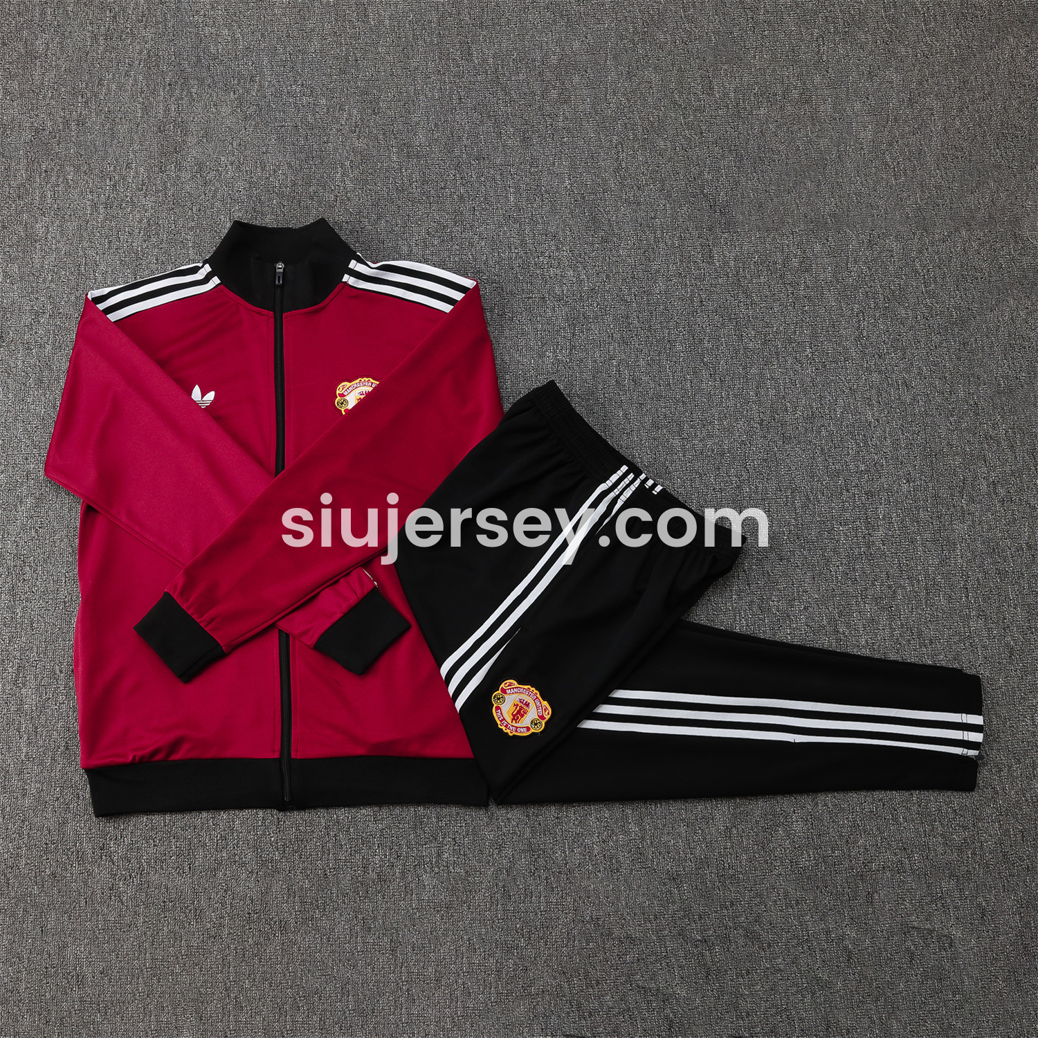 SIUjerseys-Manchester United 24-25 Kids Throwback Jacket Training Tracksuit - Date Red Jackets & Black Pants