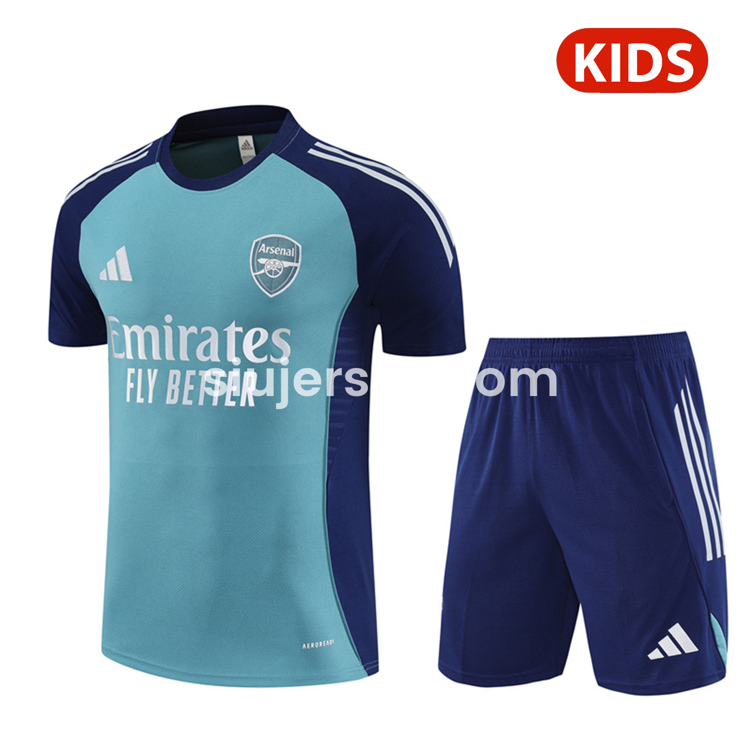 SIUjerseys-Arsenal 25-26 Kids Short-Sleeve Training Set - Green Top and Deep Blue Shorts