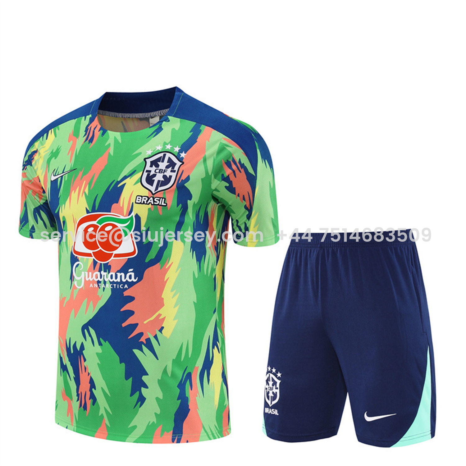 SIUjerseys-Brazil 25-26 Short-Sleeve Training Set - Blue Green Camouflage Top & Blue Shorts