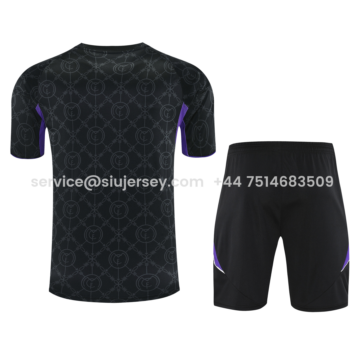 SIUjerseys-Real Madrid 25-26 Short-Sleeve Training Set - Blue Edge Black Top & Black Shorts