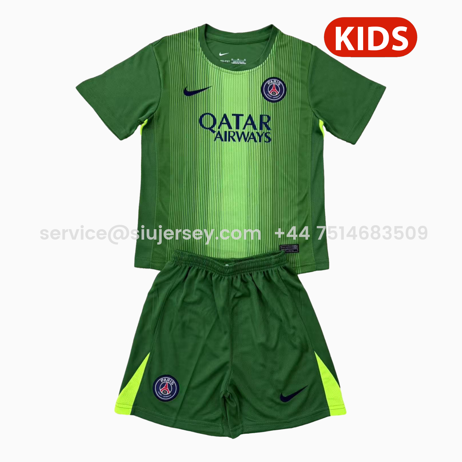 SIUjerseys-Paris Saint-Germain PSG 25-26 Green Goalkeeper Kids Kit