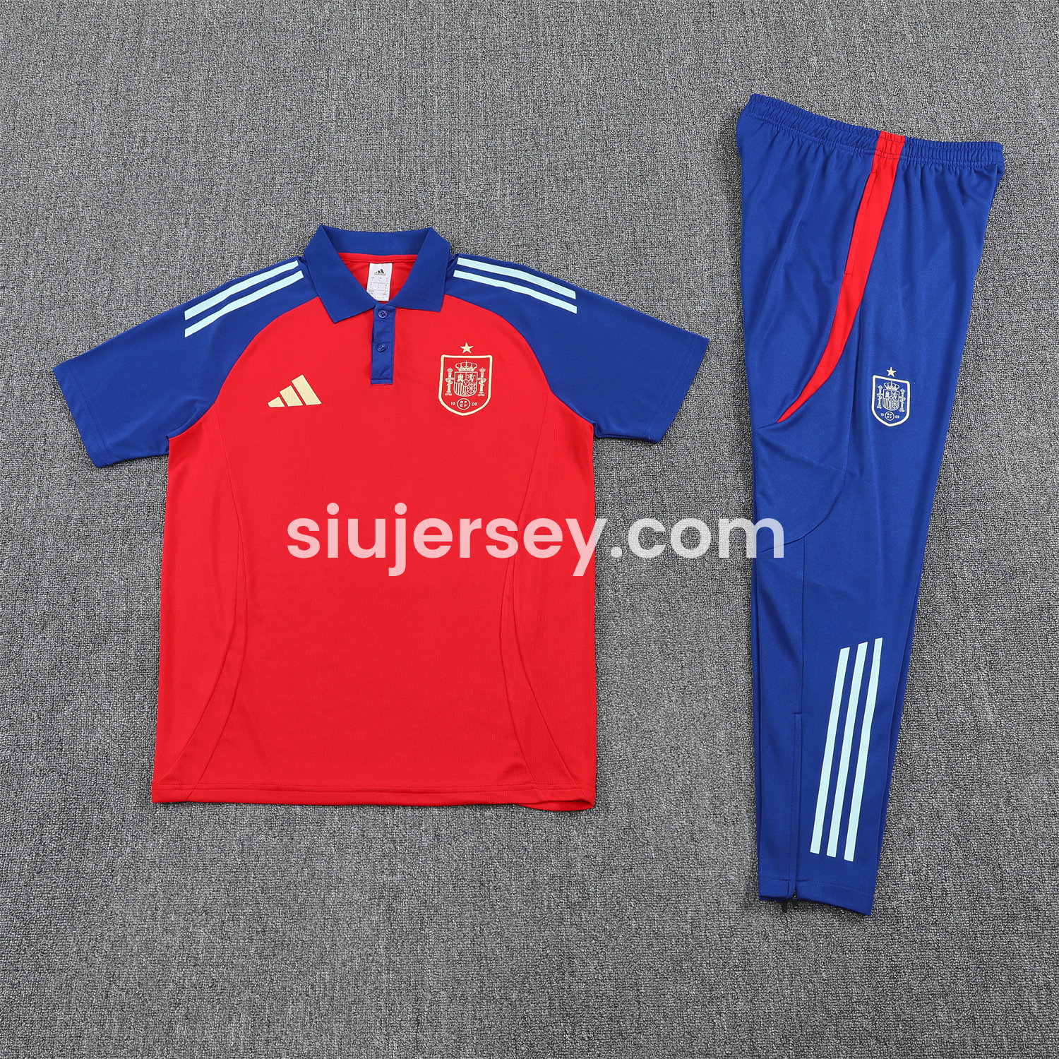 SIUjerseys-Spain 25-26 POLO Short-Sleeve Training Set - Red Top and Blue Pants
