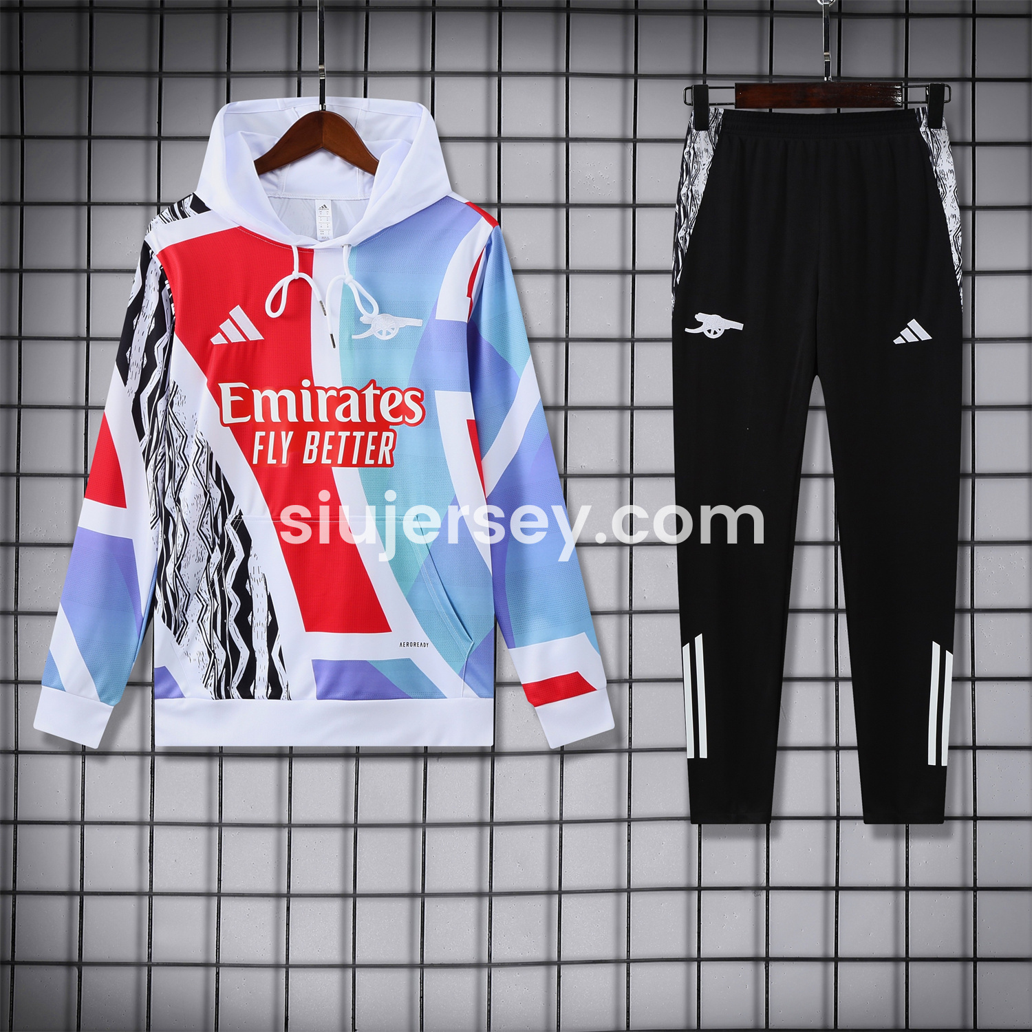 SIUjerseys-Arsenal 24-25 Pre-Match Training Hoodie Set - White Top and Black Pants