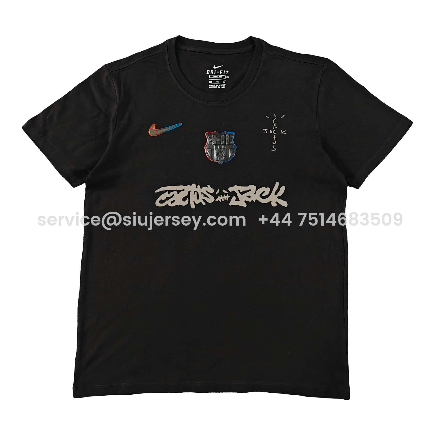 SIUjerseys-Barcelona x Travis Scott 25-26 Black T-shirt with Grey ICON