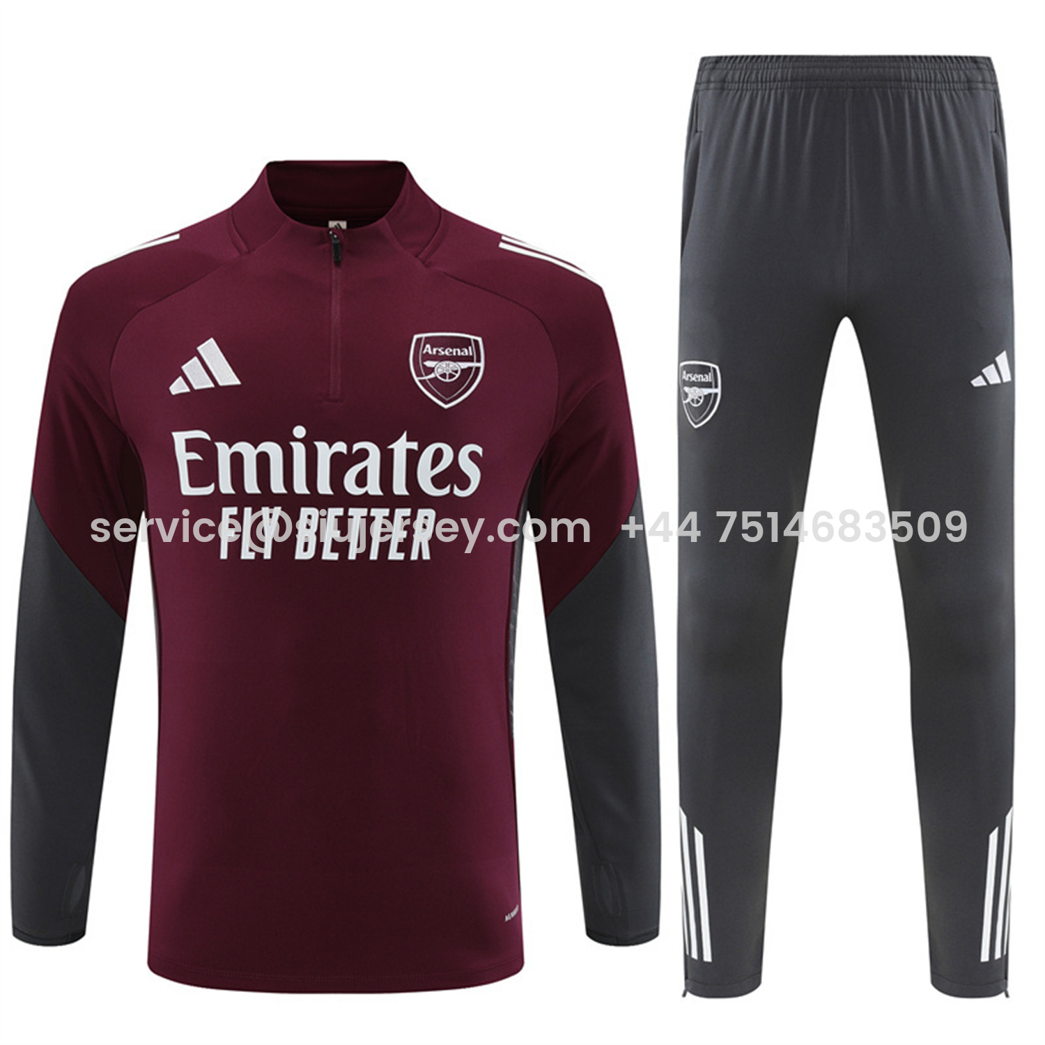 SIUjerseys-Arsenal 25-26 Kids Long Sleeve Training Set - Wine Red Top & Grey Pants