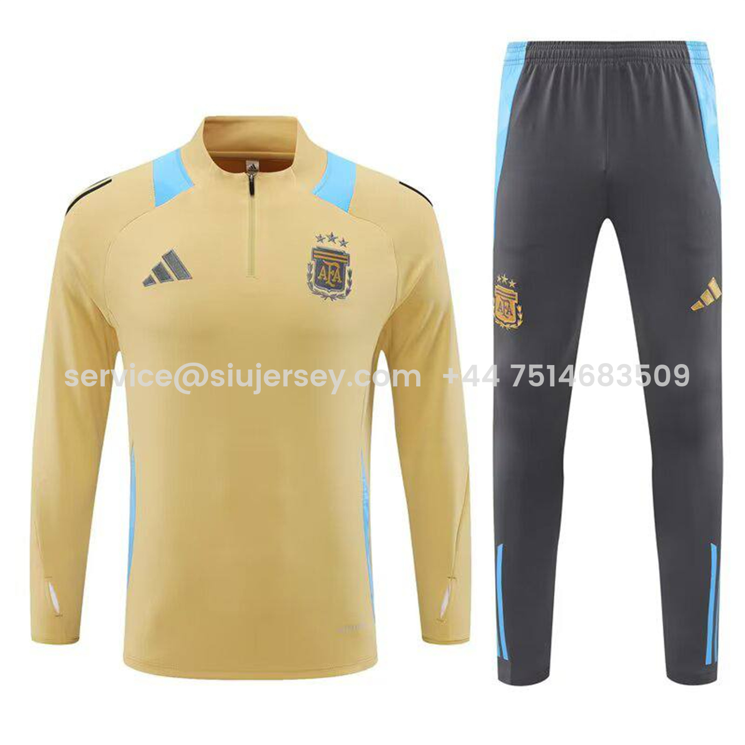 SIUjerseys-Argentina 25-26 Long Sleeve Training Set - Gold Top and Grey Pants
