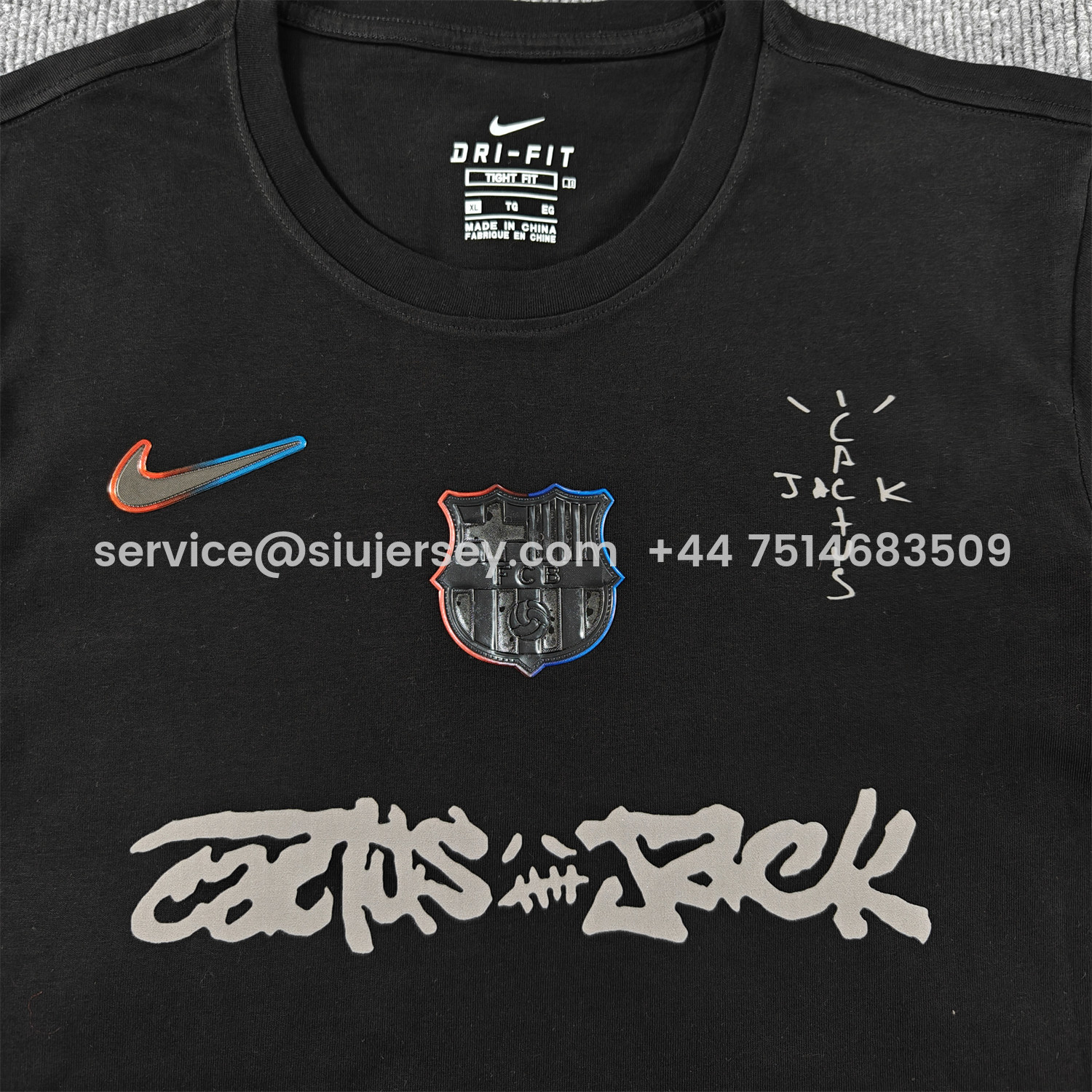 SIUjerseys-Barcelona x Travis Scott 25-26 Black T-shirt with Grey ICON
