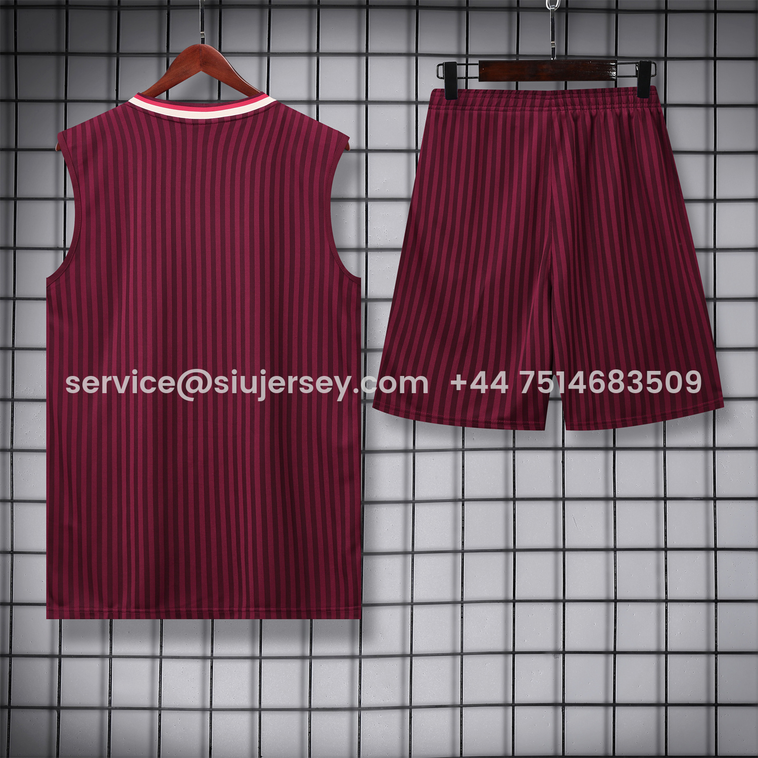 SIUjerseys-Bayern Munich 25-26 Vest Training Set - Wine Red Lines Vest & Wine Red Lines Shorts