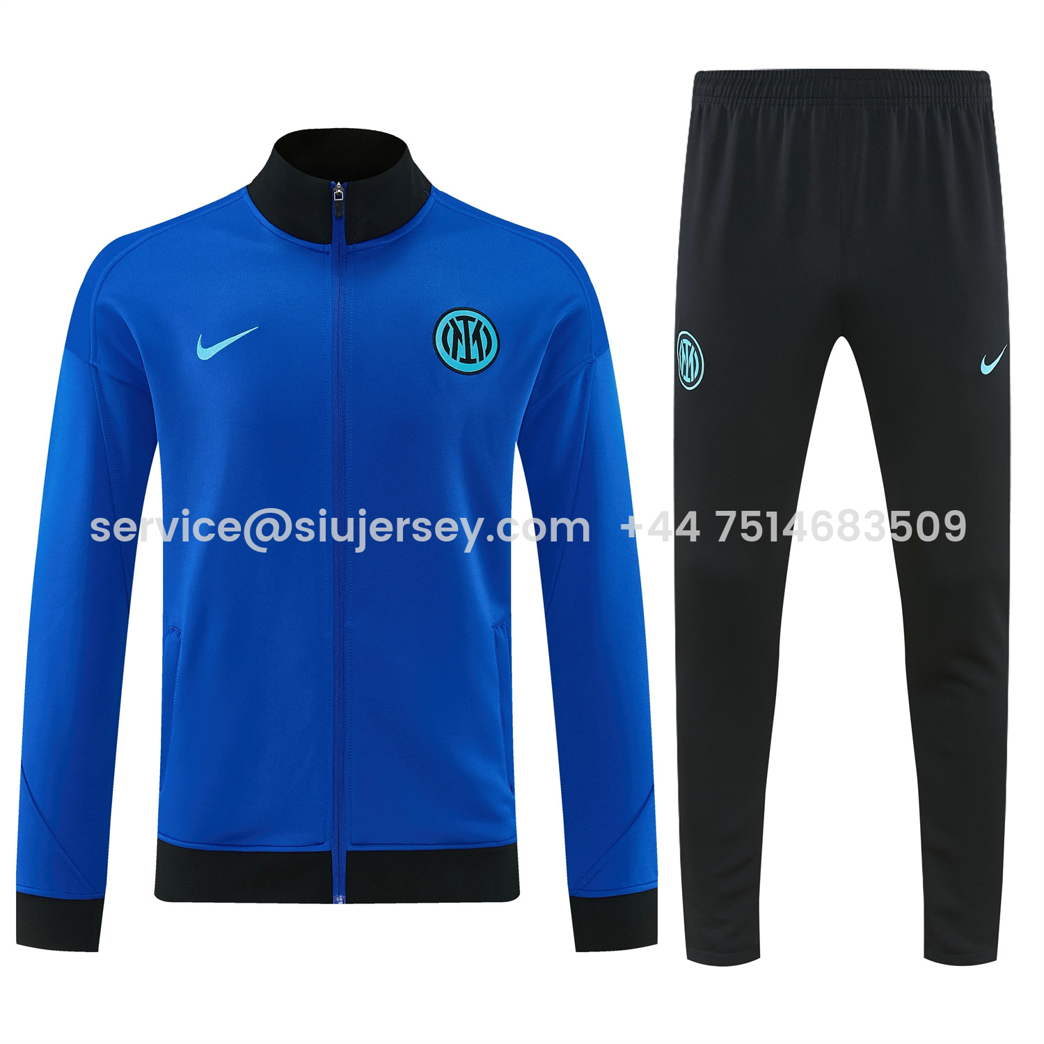 SIUjerseys-Inter Milan 25-26 Jacket Training Tracksuit - Ocean Blue Jackets & Black Pants