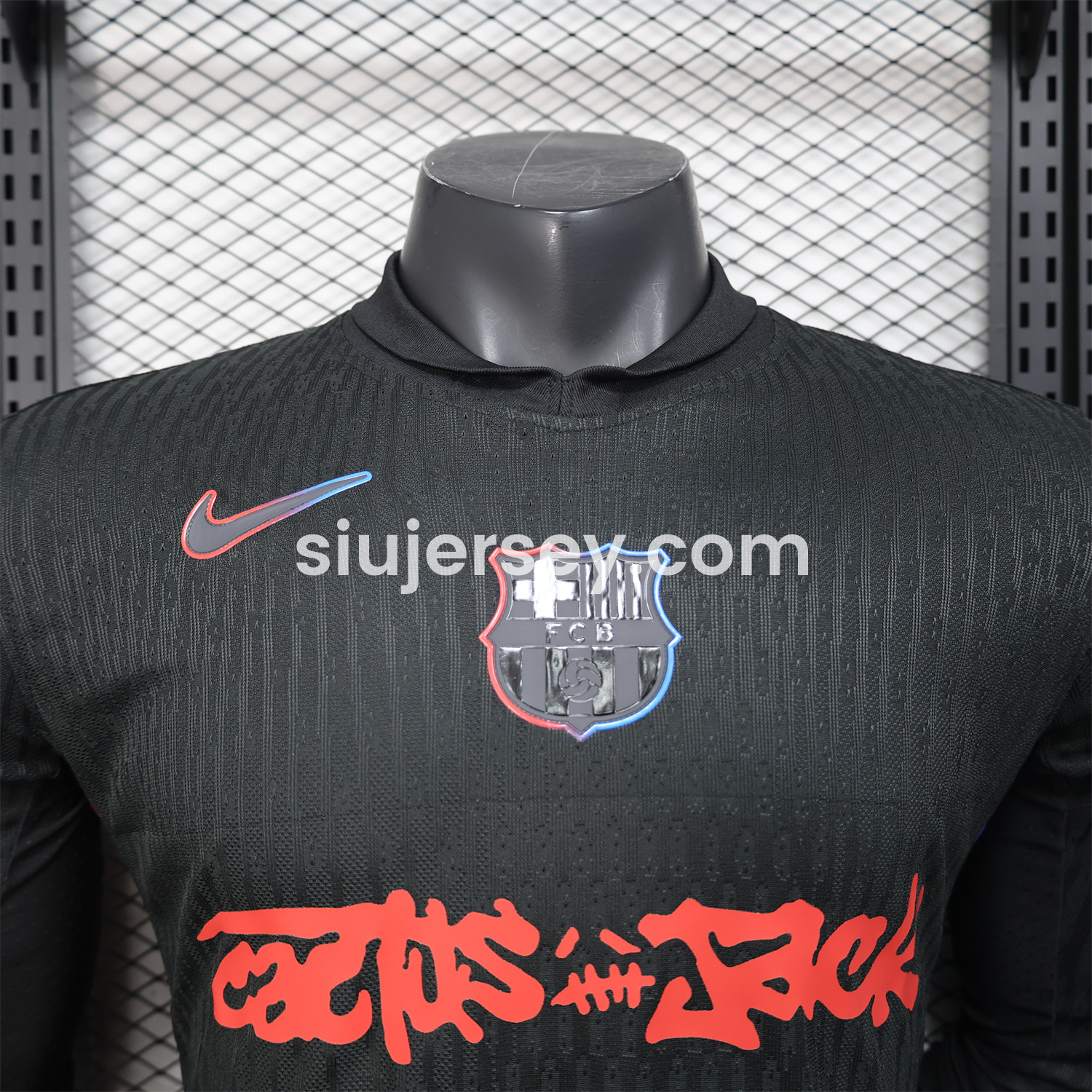 SIUjerseys-Barcelona x Travis Scott 24-25 Away Black Long Sleeves Jersey - Player Version