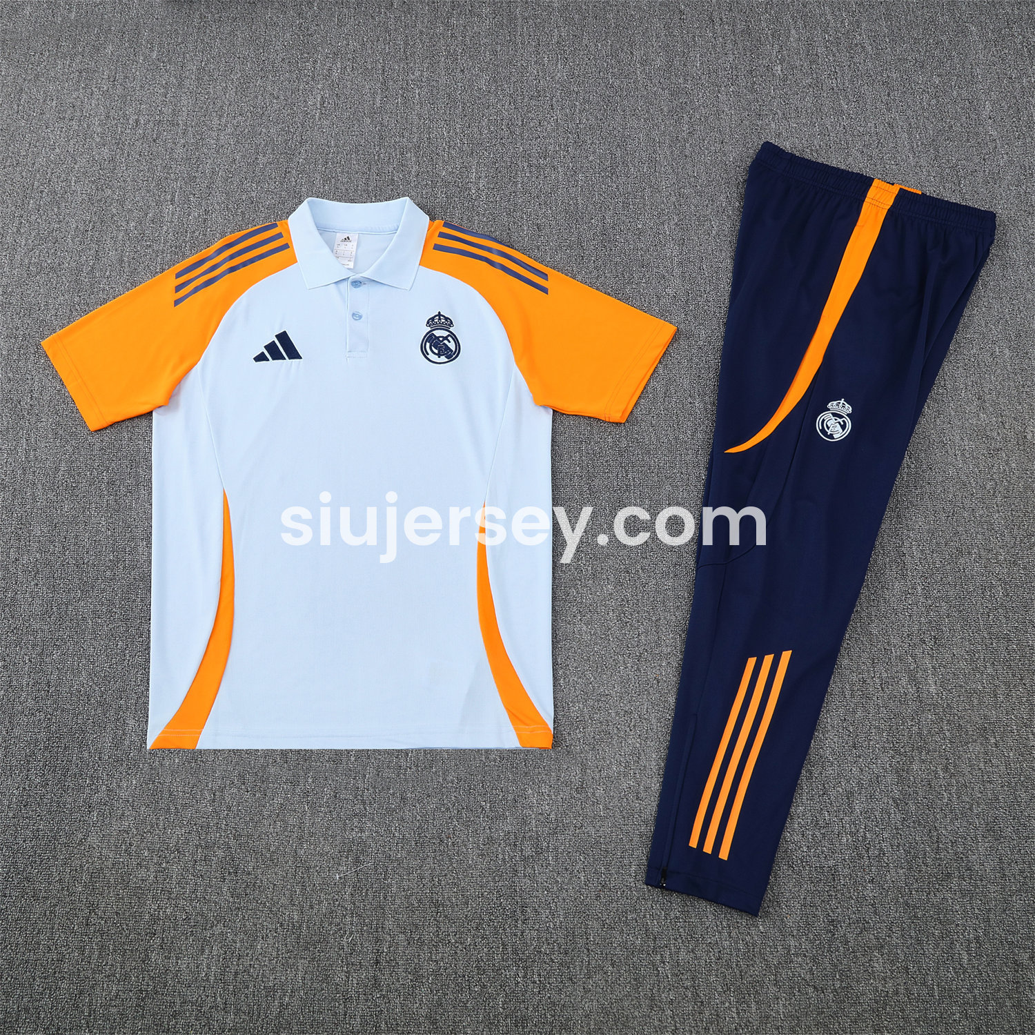 SIUjerseys-Real Madrid 25-26 POLO Short-Sleeve Training Set - Light Blue Top and Deep Blue Pants