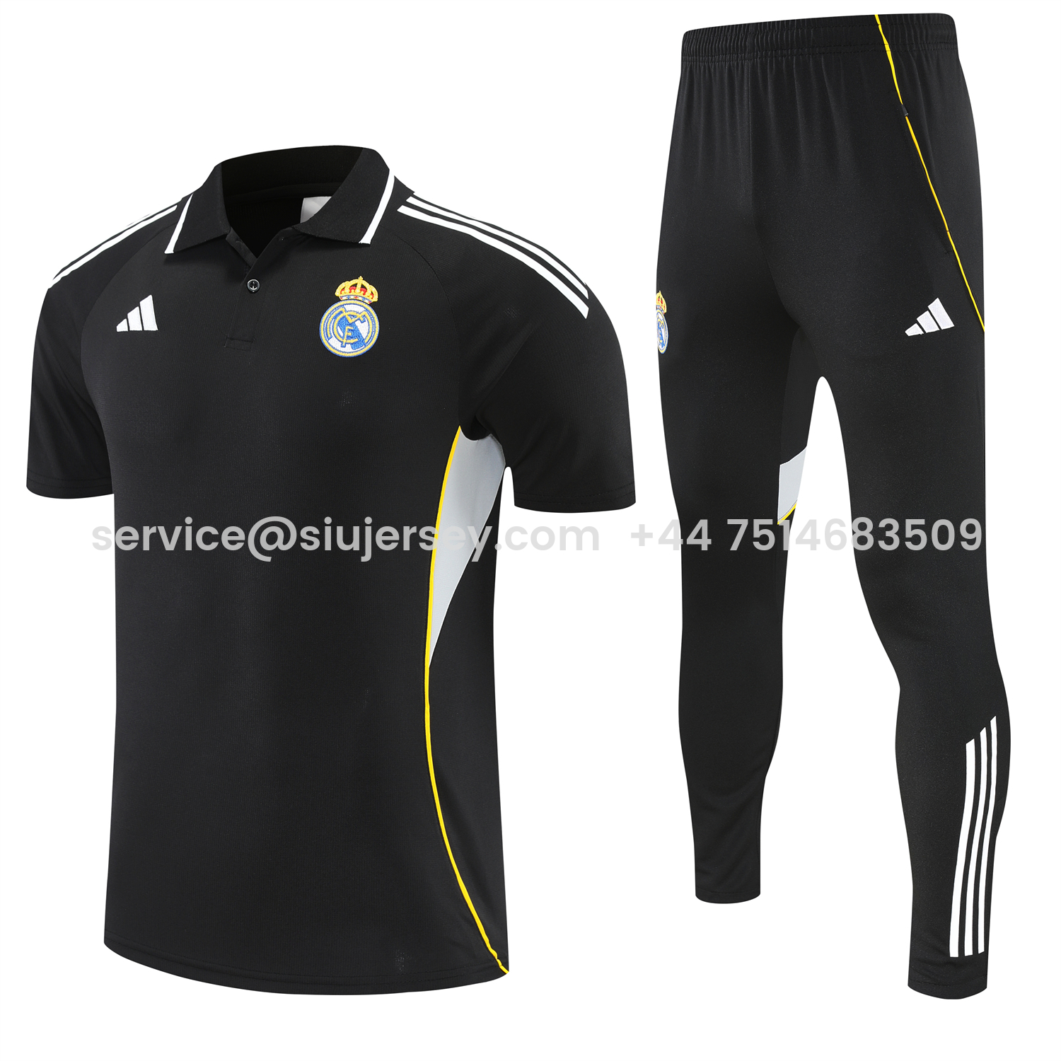 SIUjerseys-Real Madrid 25-26 POLO Short-Sleeve Training Set - Black Top and Black Pants