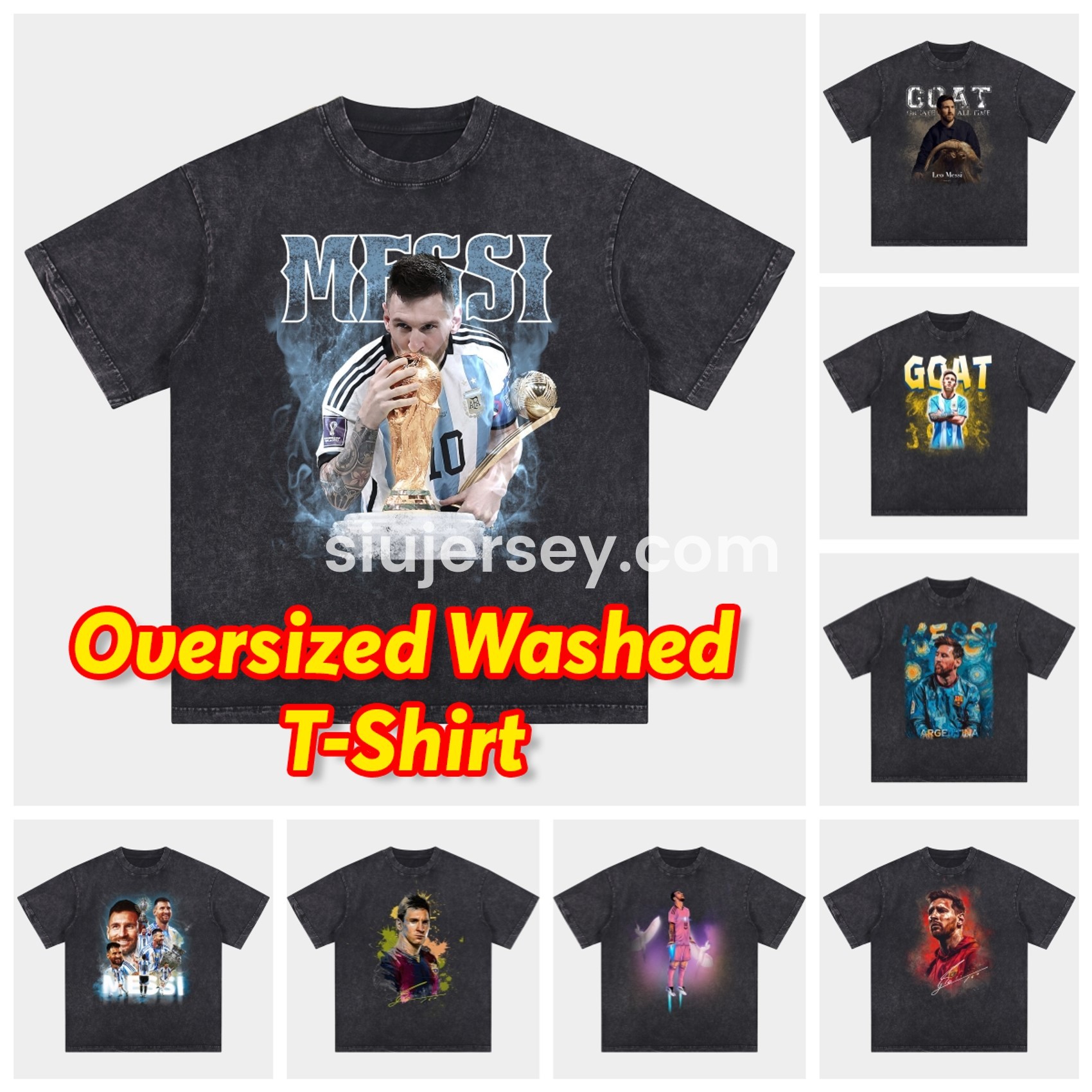 SIUjerseys-Messi GOAT Argentina Barcelona INT M.A.M Oversized Washed T-Shirt