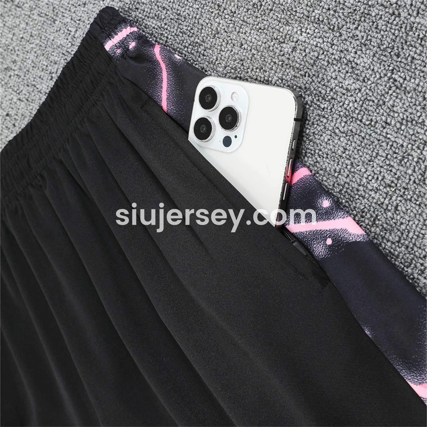 SIUjerseys-Paris Saint-Germain PSG 25-26 Vest Training Set - Pink Fluorescent Rays Black Vest & Black Shorts