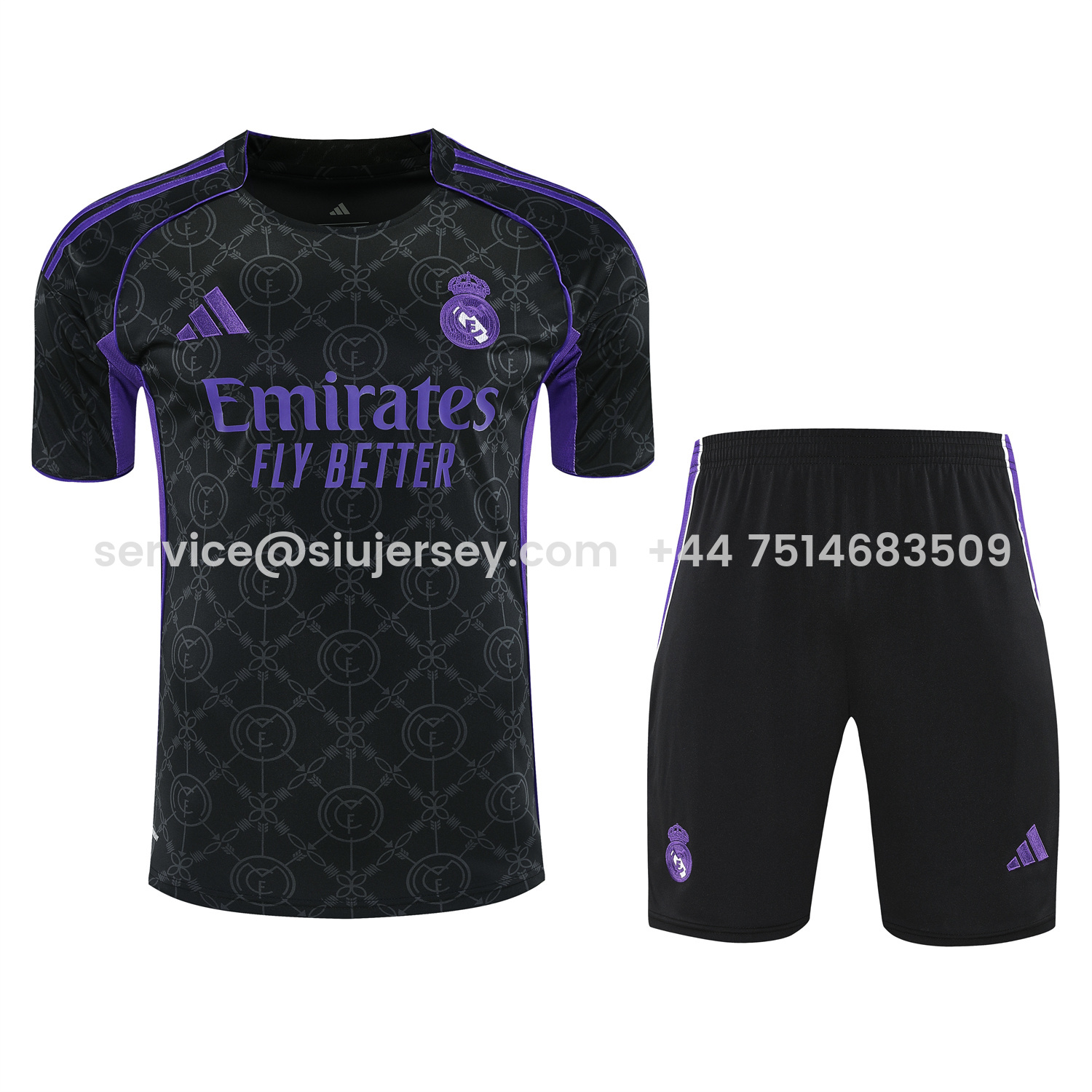 SIUjerseys-Real Madrid 25-26 Short-Sleeve Training Set - Blue Edge Black Top & Black Shorts