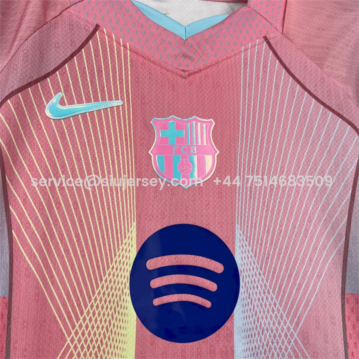 SIUjerseys-Barcelona 25-26 T90 White Lines Pink Gradient Special Kids Kit