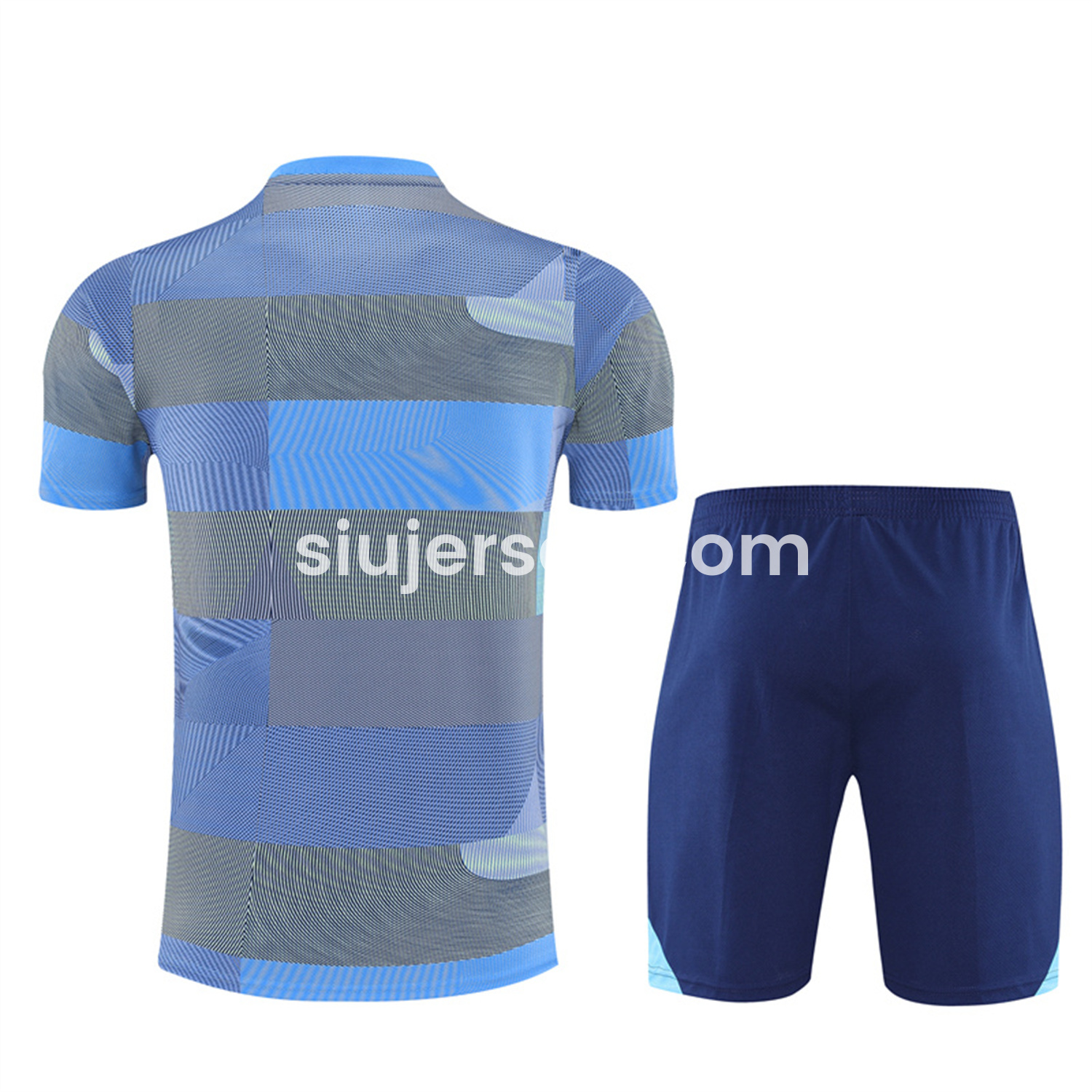 SIUjerseys-Real Madrid 25-26 Pre-Match Short-Sleeve Training Set - Blue-Gray Camouflage Top and Blue Shorts