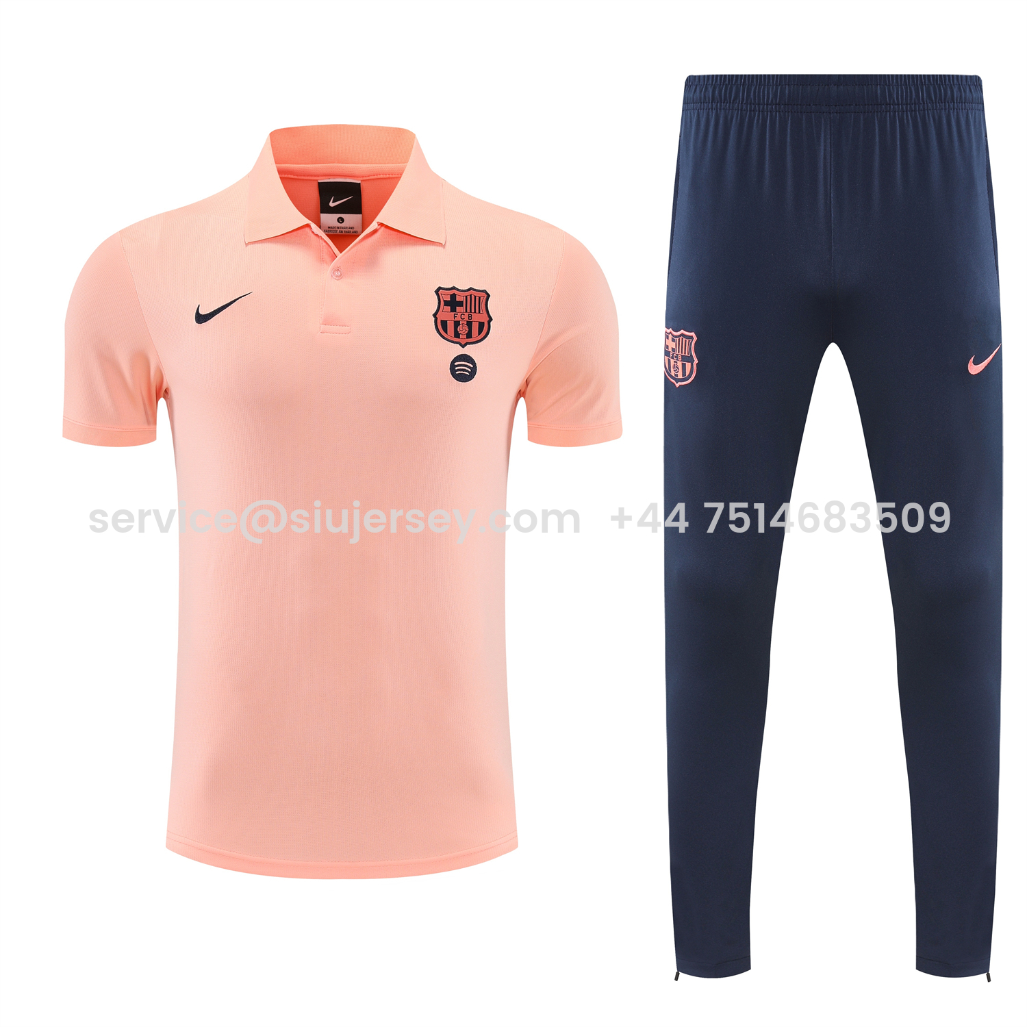 SIUjerseys-Barcelona 25-26 POLO Short-Sleeve Training Set - Pink Top and Dark Blue Pants