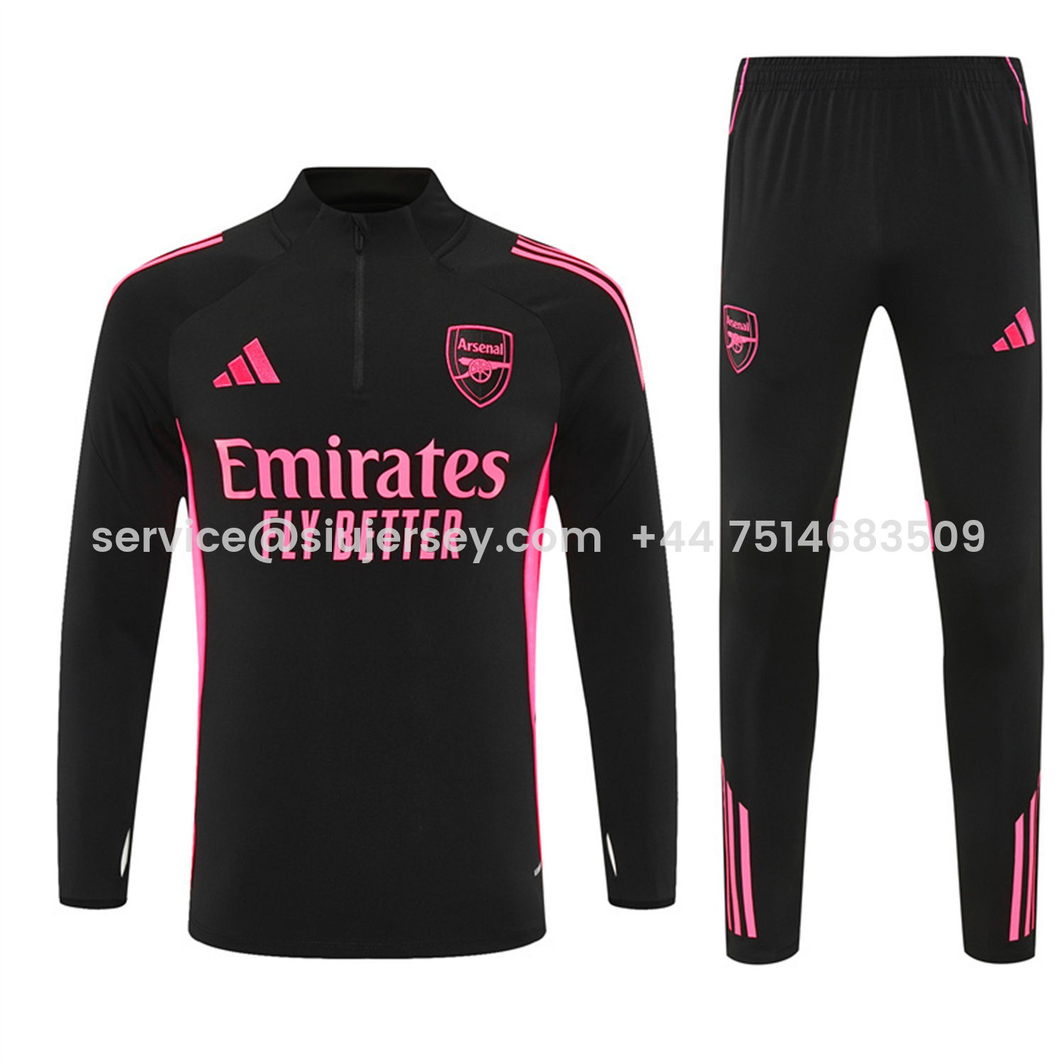 SIUjerseys-Arsenal 25-26 Kids Long Sleeve Training Set - Pink Logo Balck Top & Black Pants
