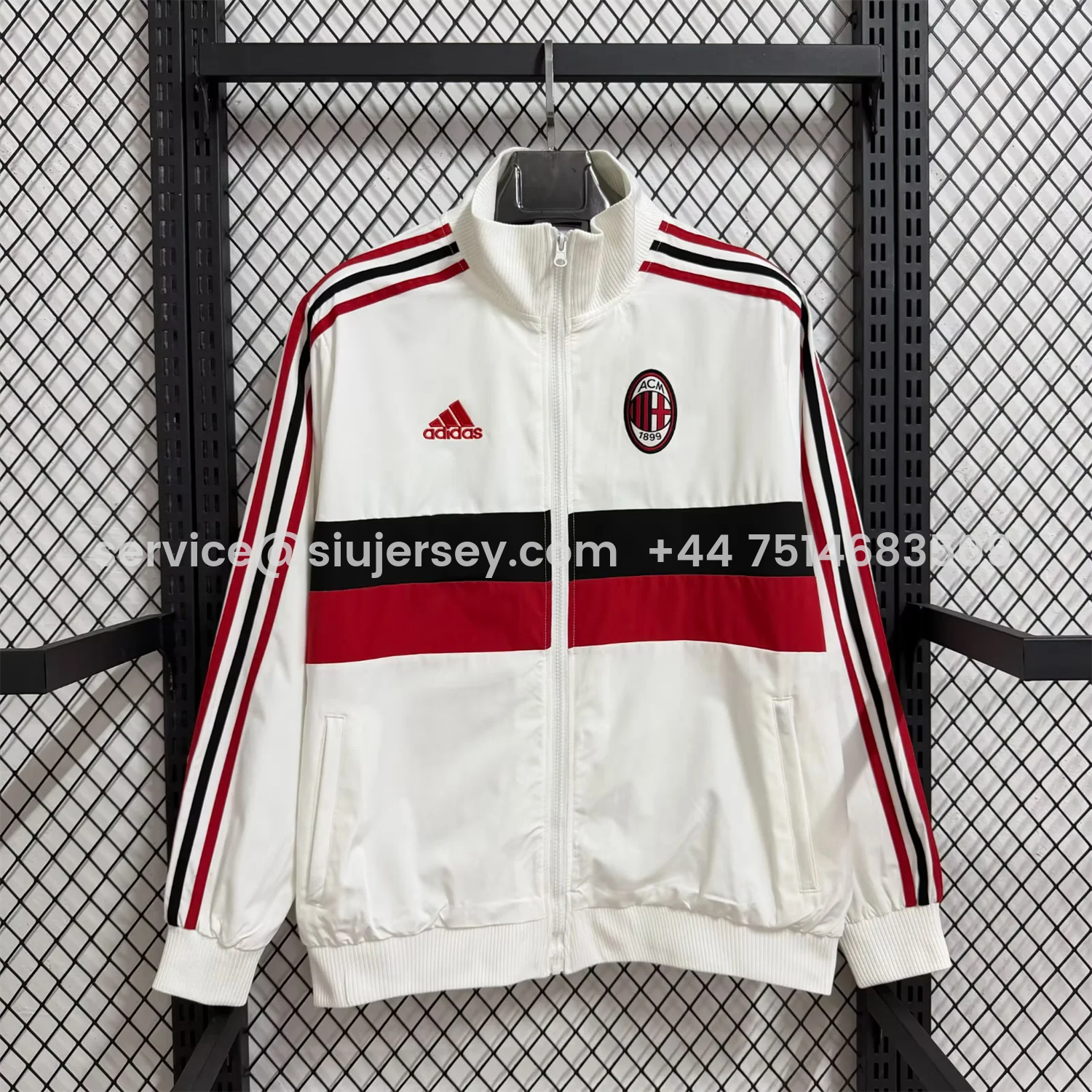 SIUjerseys-AC Milan 25-26 Windbreaker Jacket - Red Black Horizontal Stripes And White