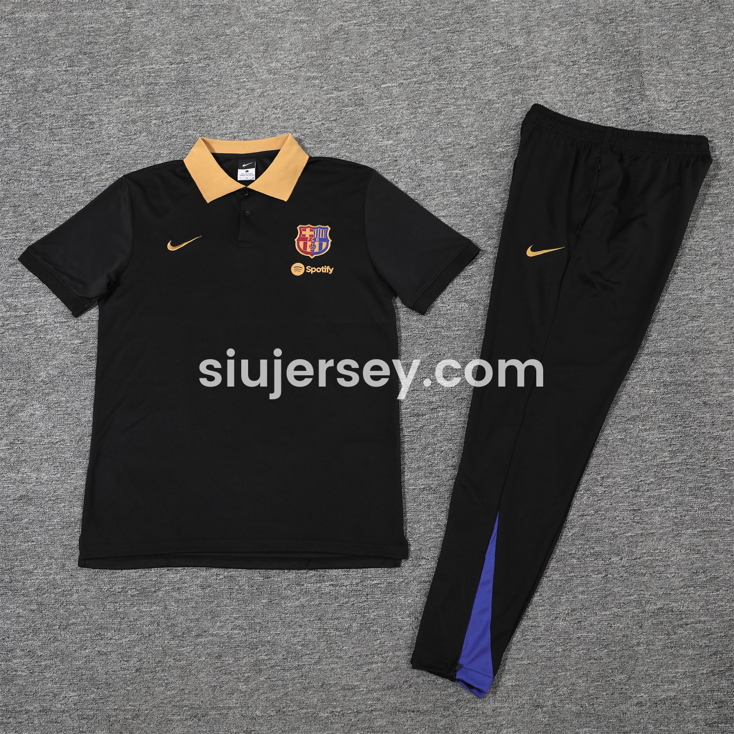 SIUjerseys-Barcelona 25-26 POLO Short-Sleeve Training Set - Black Top and Pants