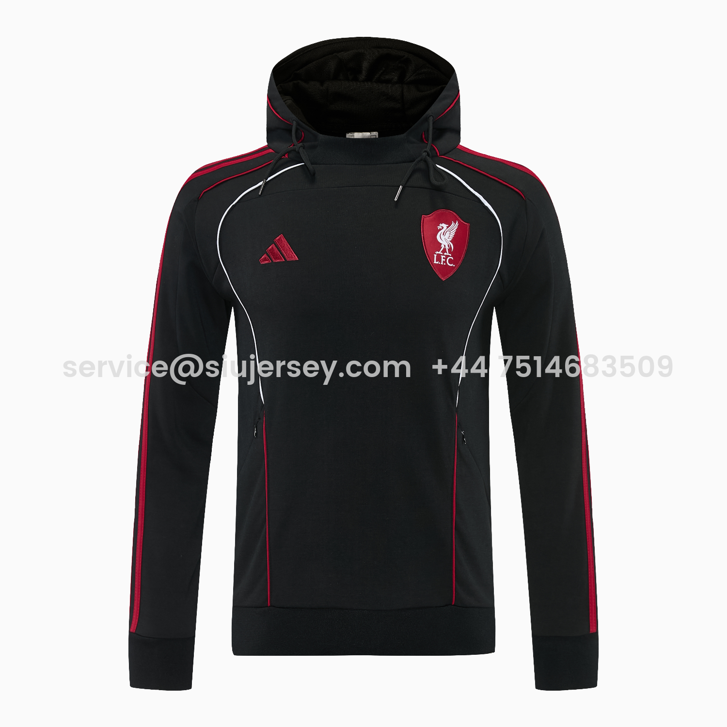 SIUjerseys-Liver.pool 25-26 Hooded Windbreaker Training Set - Black Top & Black Pants