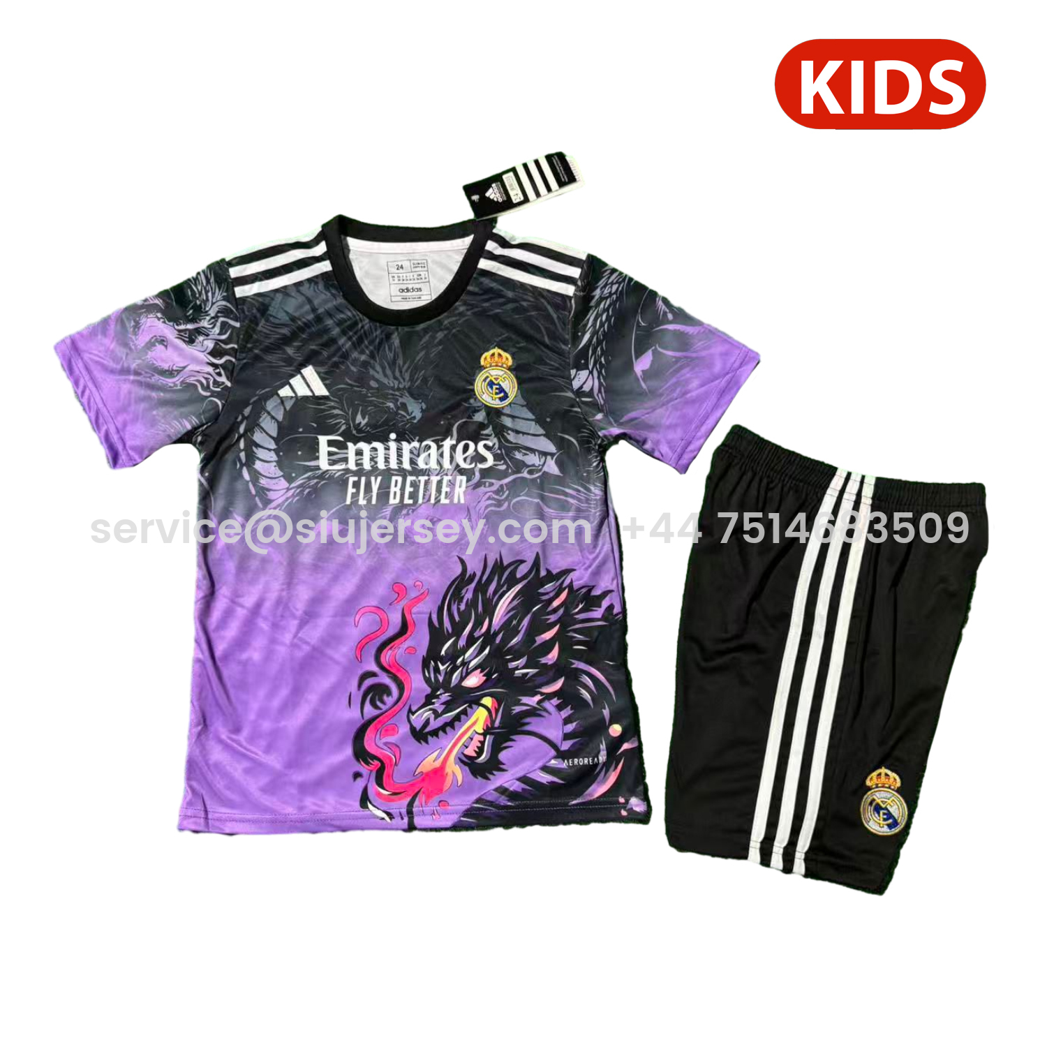SIUjerseys-Real Madrid 25-26 Black Dragon Purple Special Kids Kit