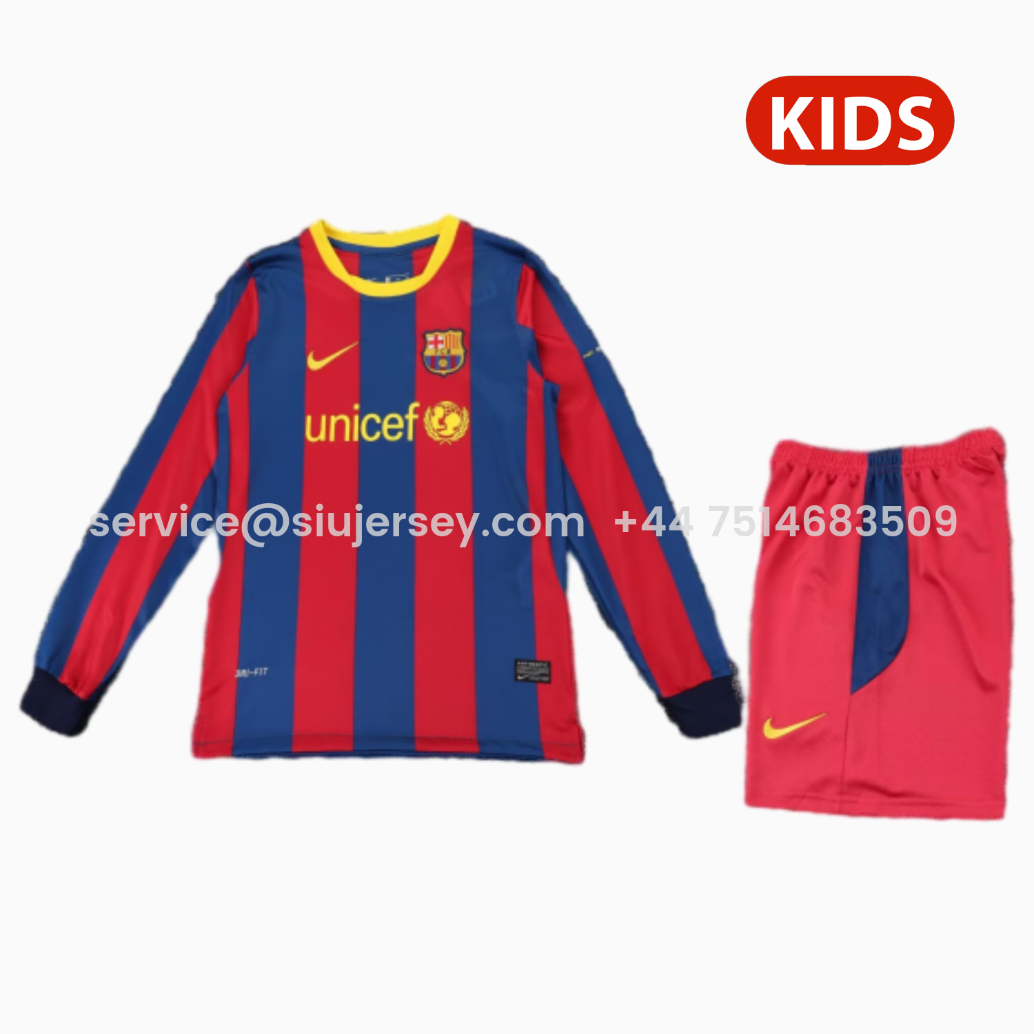 SIUjerseys-Retro Barcelona 2010-11 Home Long Sleeves Kids Kit